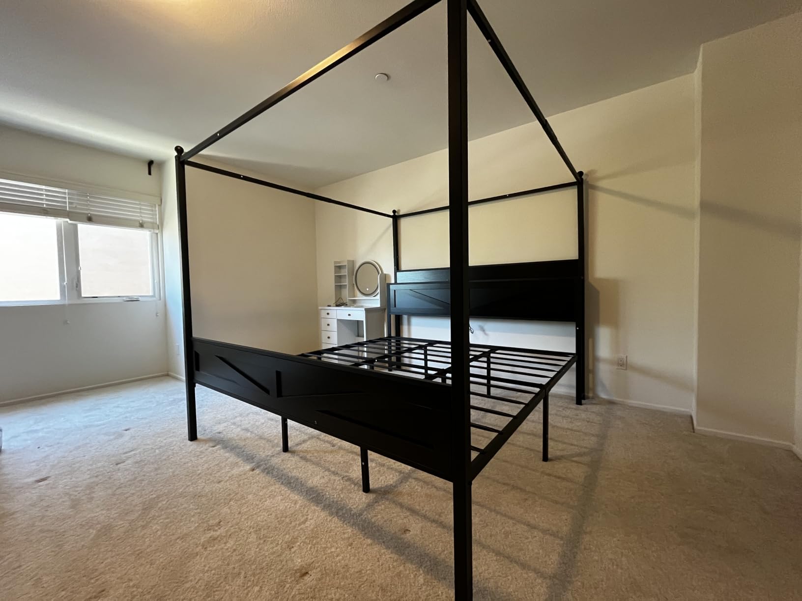 Canopy Bed Frame King Size with Barn Storage Headboard, Black | Vintage Farmhouse Four-Poster Bed, LED & Charging Station, Under-Bed Storage Space, No Box Spring Needed, Easy Assembly customer photo 2