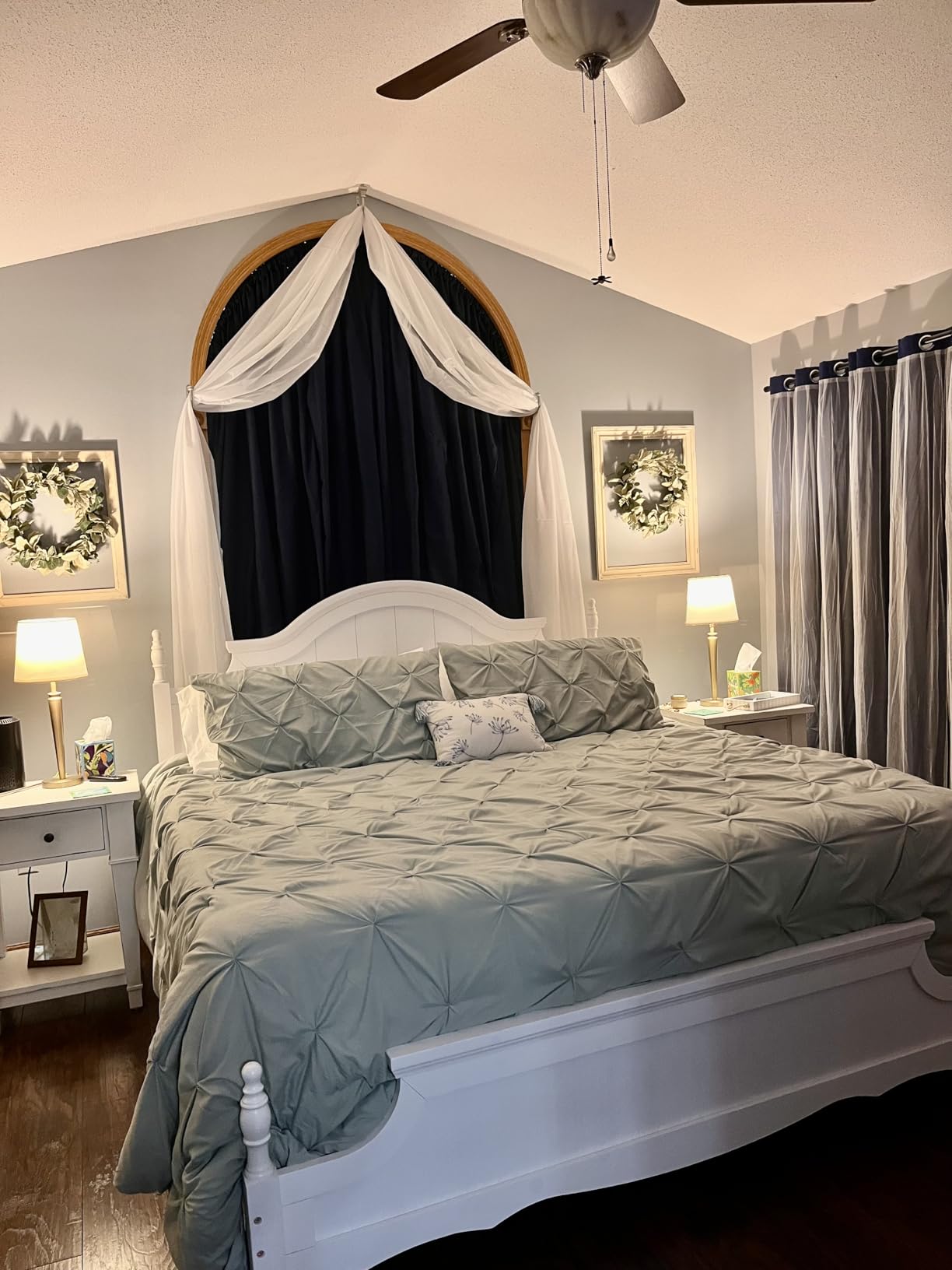 AMERLIFE California King Solid Wood Bed with Arched Headboard, Dark Walnut | Traditional Style Solid Wood Bed, 55
