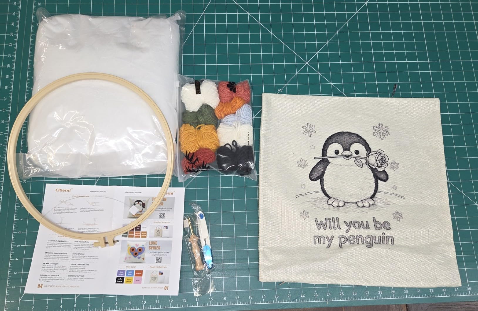 Clberni Punch Needle Kits Adults Beginner, Punch Needle Pillow Kits | All-in-One with Printed Pillow Cover and Insert 14x14 inch customer photo 2