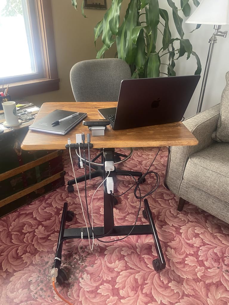 DUMOS Overbed Table with Wheels, Height-Adjustable Bedside Table, Black | Rolling standing desk with Pneumatic Lift, Portable mobile desk for Bed, Couch, Office, Sofa customer photo 2