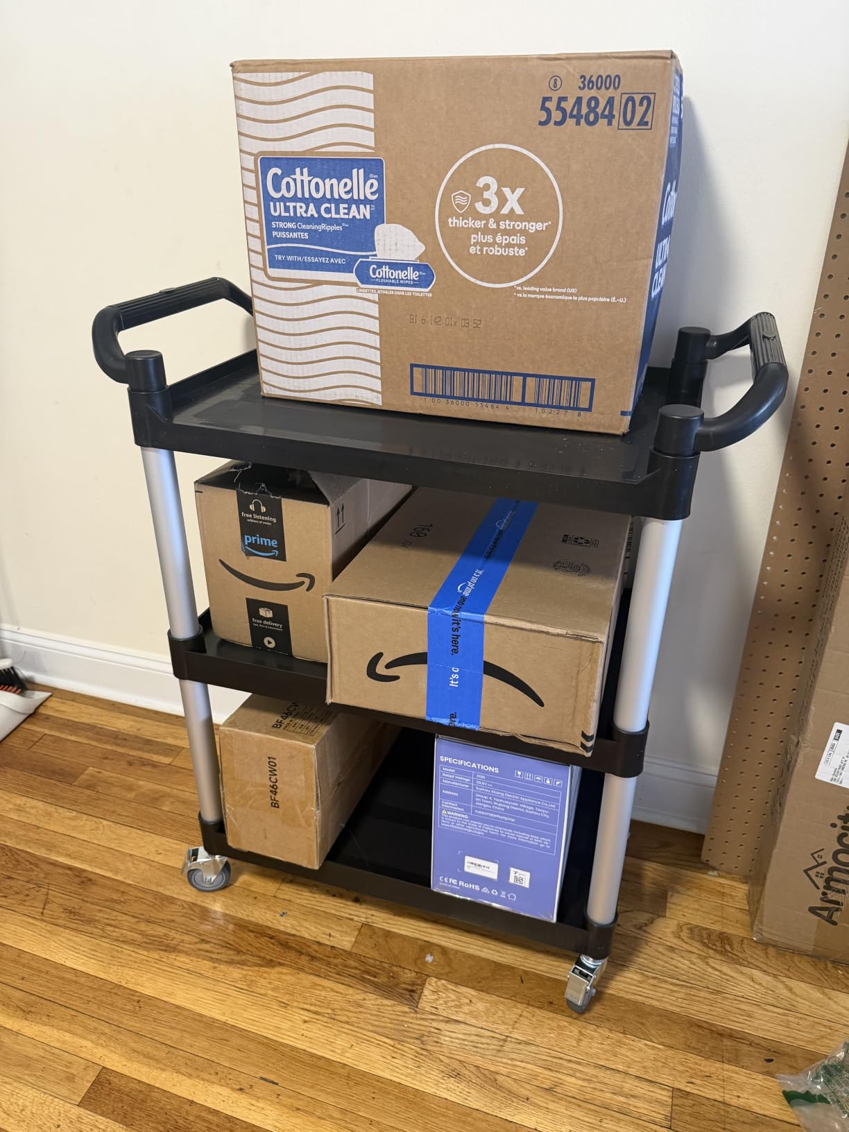 3-Tier Heavy Duty Utility Cart with 4 Silent Lockable Wheels (Medium) | Easy Assembly, Lightweight Sturdy Mobility; Cart for Restaurant Salon Warehouse Office Hotel Janitorial Service & Household customer photo 1
