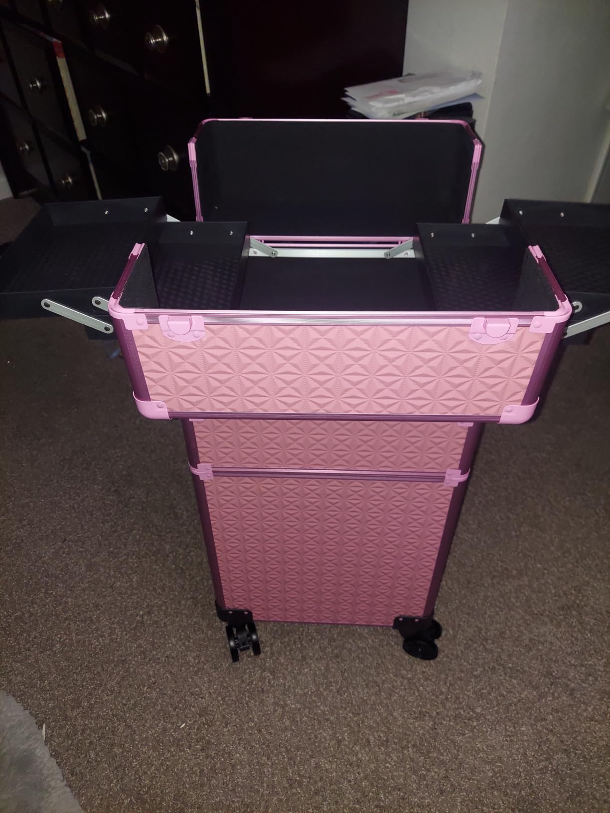 Rolling Makeup Train Case with Drawers Cosmetology Case on Wheels | 4 in 1 Large Cosmetic Organizer for Hairstylist,Makeup Artist Nail Trolley Cart Salon Storage Traveling Cart Trunk customer photo 2