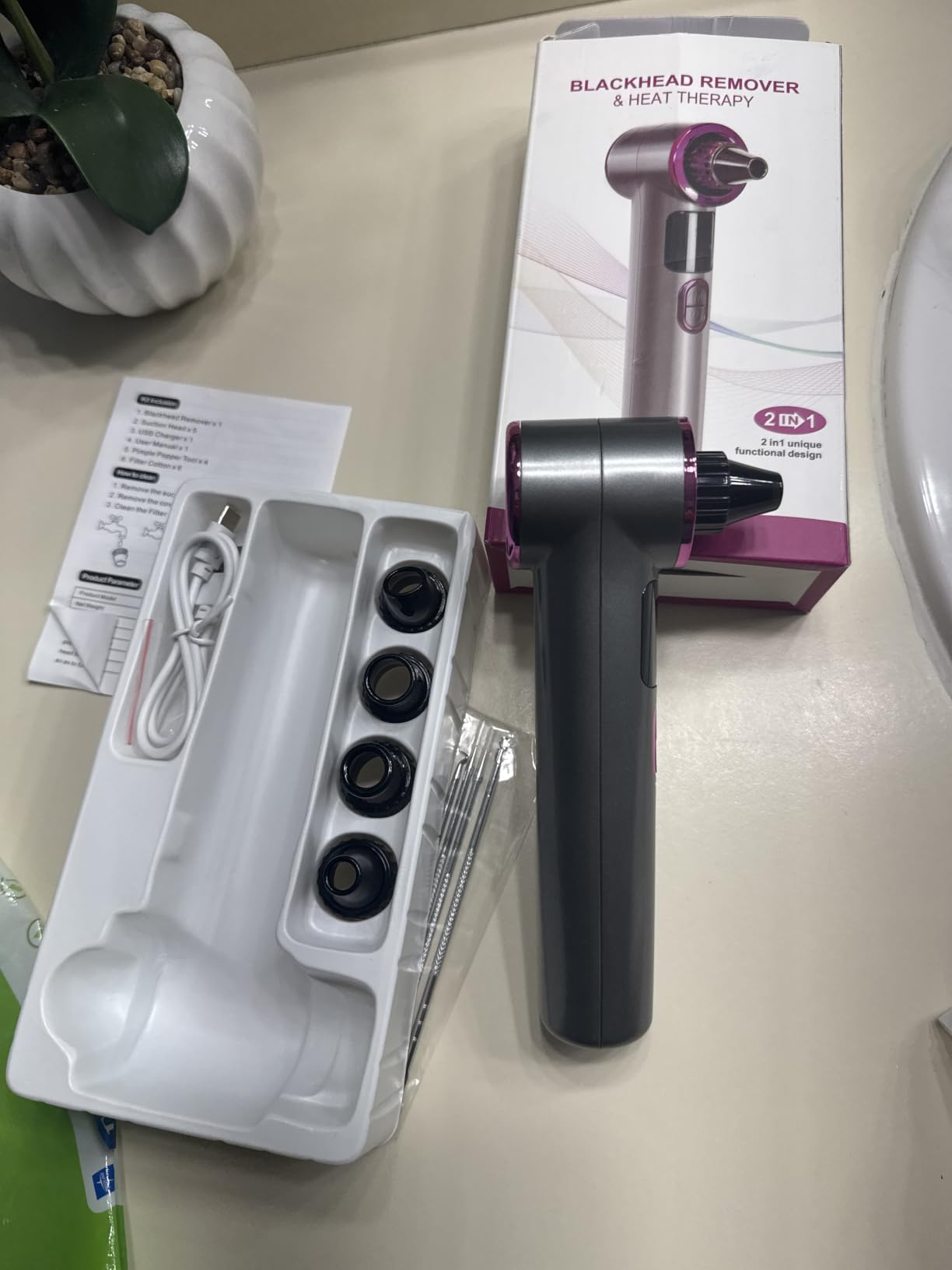 Heated Blackhead Remover Vacuum, Warm Compress Pore Vacuum Cleaner with 3 Suction Levels, LED Display, USB Rechargeable Facial Pore Cleaner Kit, 5 Heads and 4 Stainless Steel Tools (Purple) customer photo 2