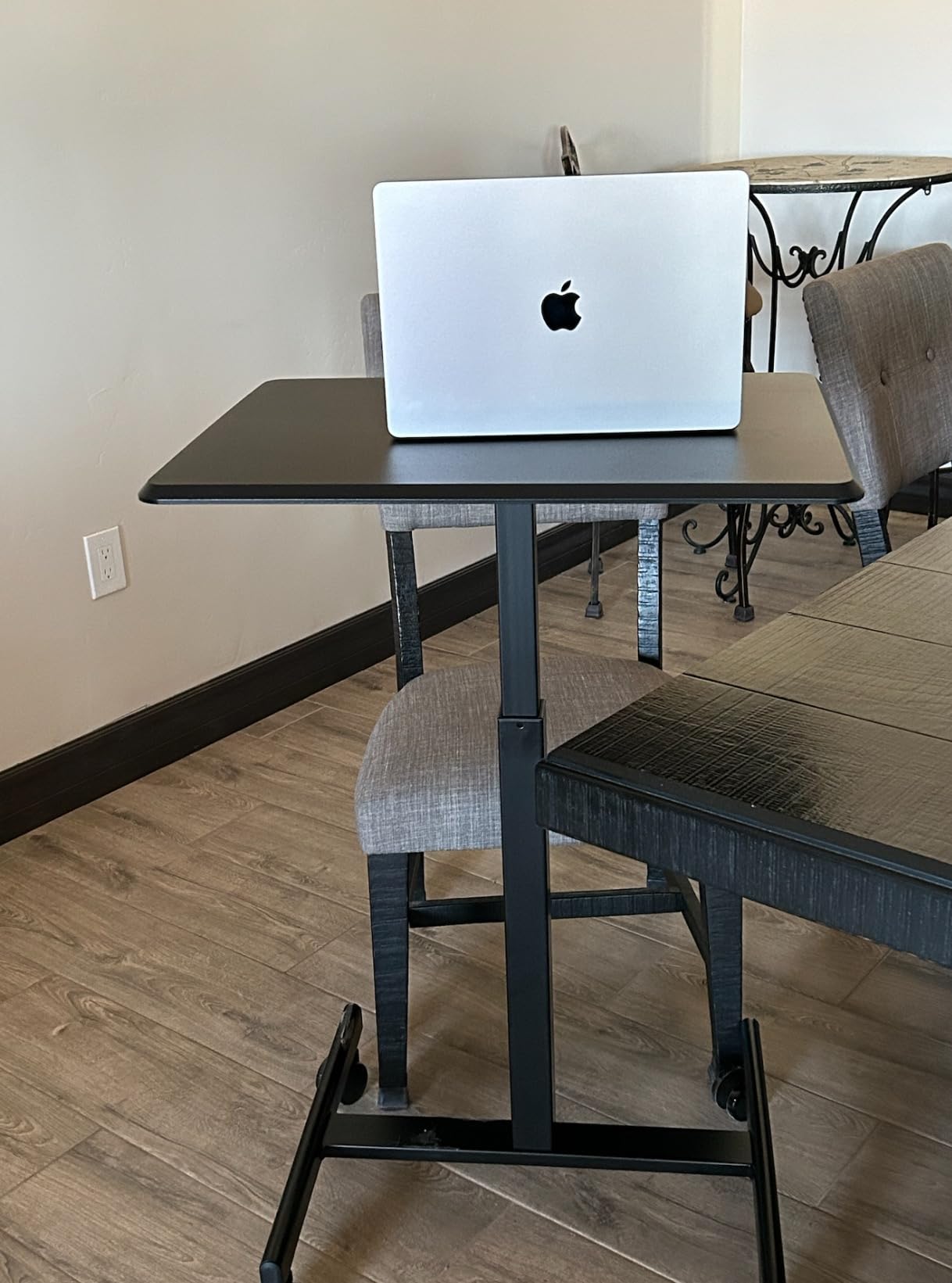 DUMOS Mobile Rolling Desk with Wheels Adjustable Height - Small Standing Desks Portable Laptop PC Table, Computer Workstation for Home Office Small Space, White customer photo 2
