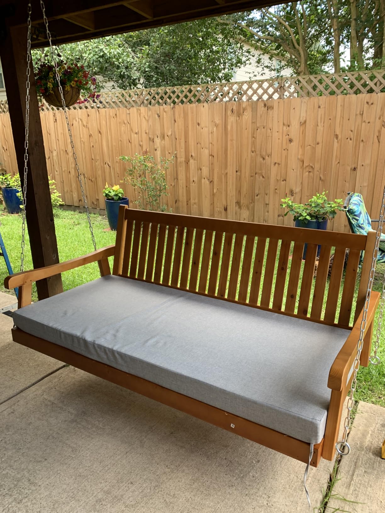 6 FT Wooden Porch Swing Bed with Thick Cushion - Outdoor Hanging Daybed for Patio or Porch, Solid Fir Wood Frame, Weather-Resistant, Heavy Duty 1000 LBS (Brown) customer photo 1
