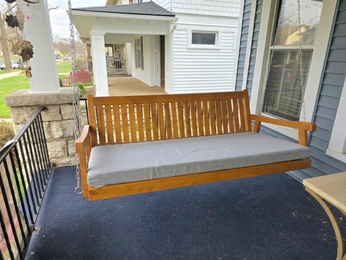 6 FT Wooden Porch Swing Bed with Thick Cushion - Outdoor Hanging Daybed for Patio or Porch, Solid Fir Wood Frame, Weather-Resistant, Heavy Duty 1000 LBS (Brown) customer photo 2