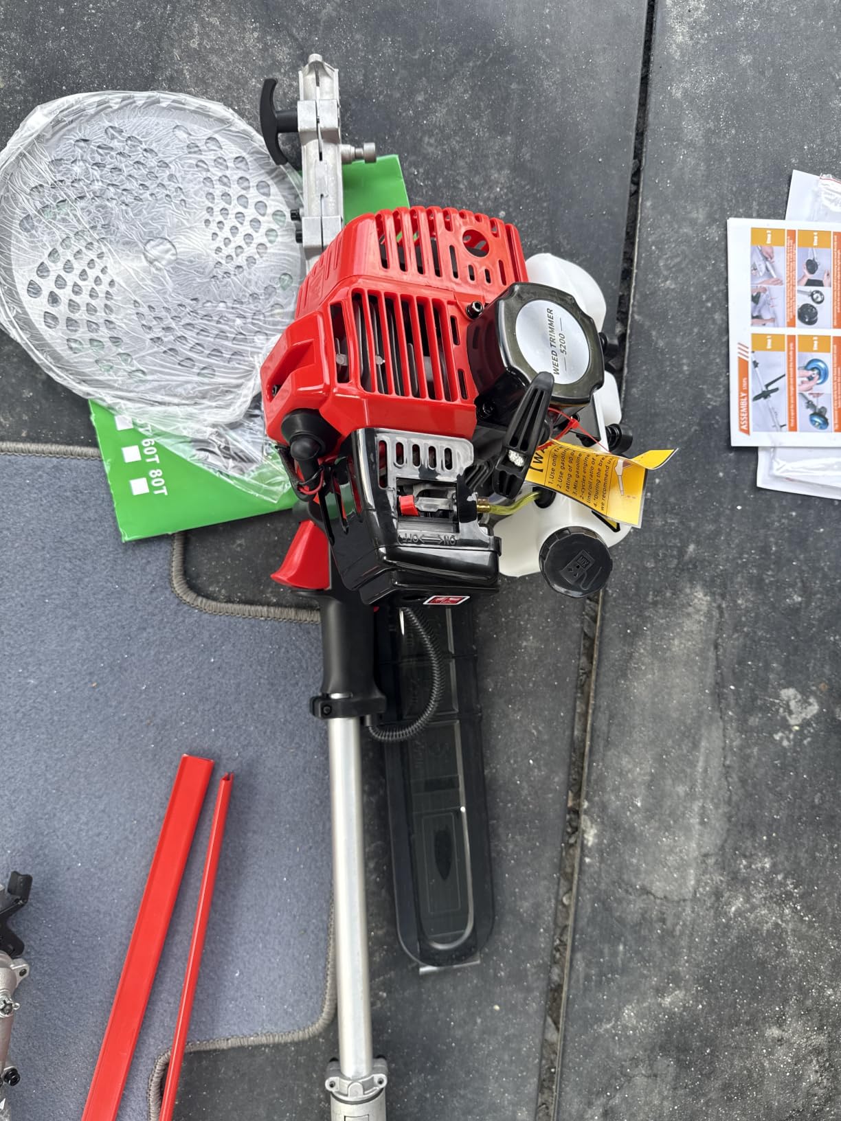 52cc 4-in-1 Gas Weed Eater and Brush Cutter - Straight Shaft Commercial Weed Wacker with Metal Blade - Heavy Duty 2-Cycle Multi-Tool System for Tall Grass and Weeds (Red Silver) customer photo 2