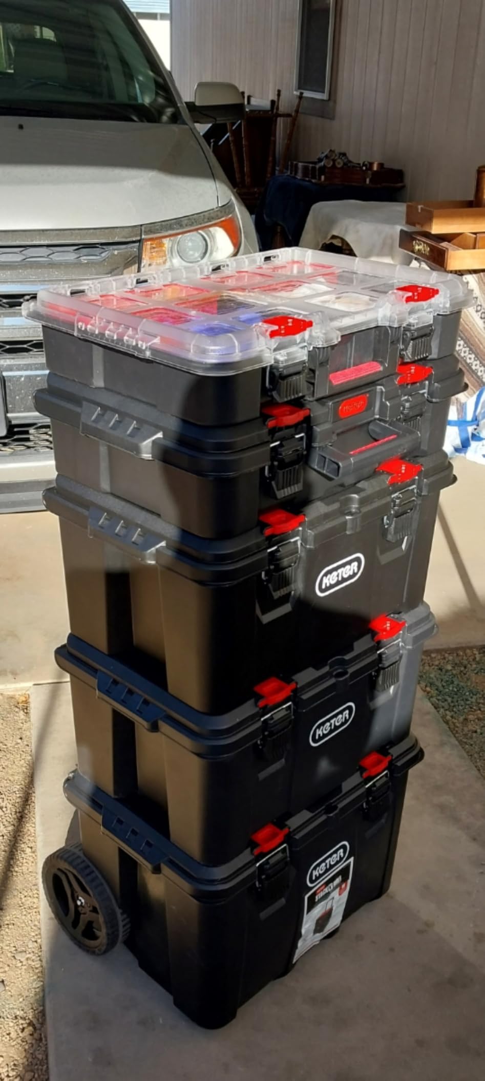 Keter Stack-N-Roll Outdoor Gear Organizer, 3-Piece Rolling Storage System | For Camping, Fishing Tackle, Hunting Equipment & RV Accessories, Modular Waterproof Tool Box with Wheels customer photo 1