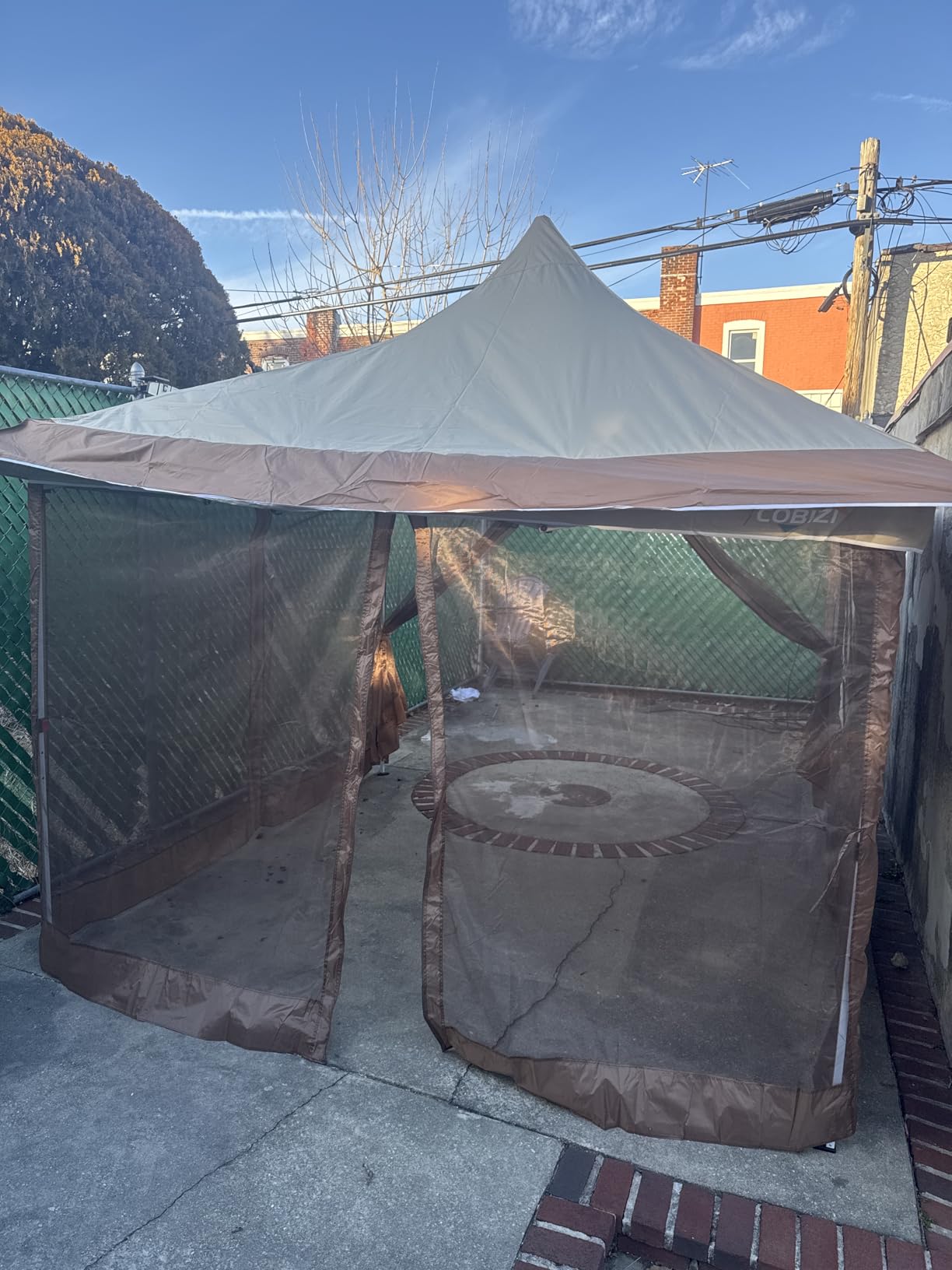 COBIZI 16x16 Pop Up Gazebo with Mosquito Netting, Hexagonal Screened Canopy | 256 sq ft hexagonal screened shelter with mesh walls, 210D Oxford, SPF50+ UV block, waterproof, fits 10-18 people, Brown customer photo 1