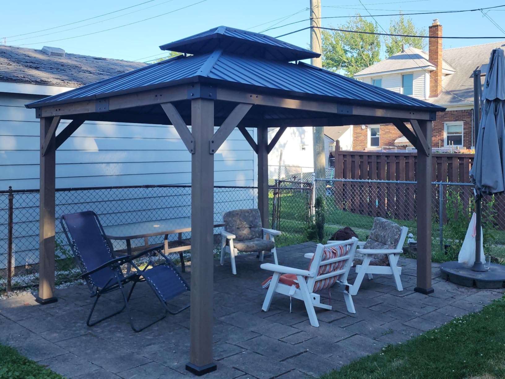 12x20 Hardtop Gazebo, Cedar Wood Frame Outdoor Pavilion with Double Vented Metal Roof & Ceiling Hook, Large Wooden Gazebo for Patio Backyard Deck Garden Poolside BBQ Dining customer photo 1