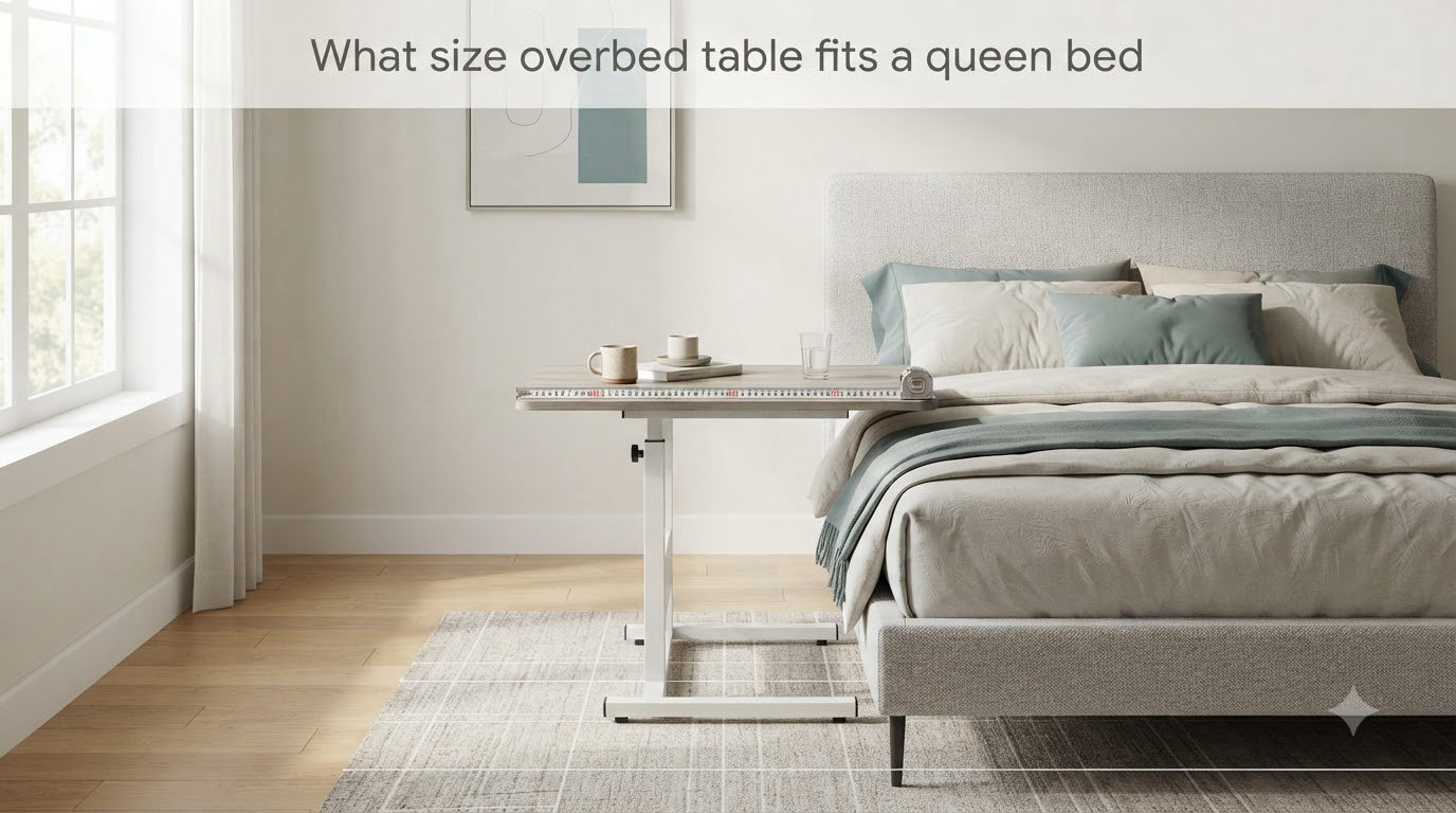 What size overbed table fits a queen bed