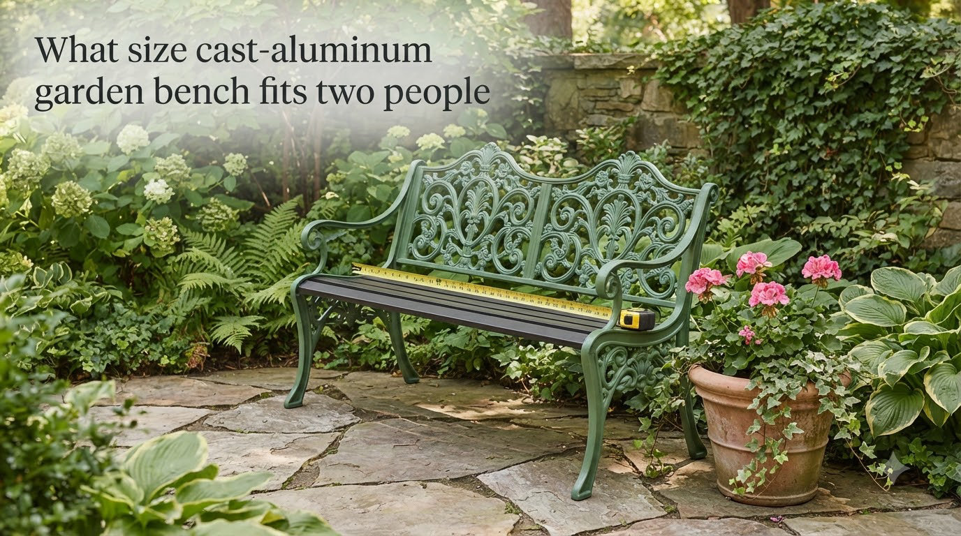 What size cast-aluminum garden bench fits two people