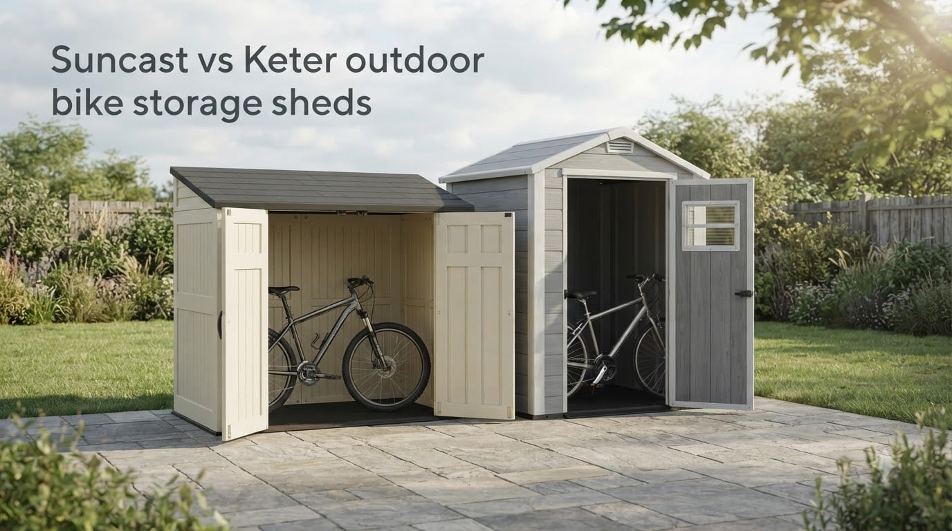 Suncast vs Keter outdoor bike storage sheds