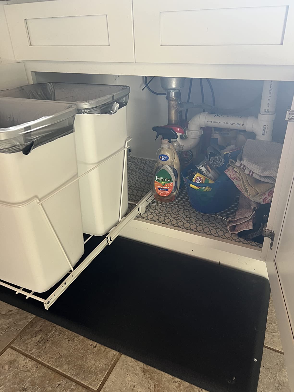 Rev-A-Shelf Double Pullout Garbage Trash Cans for Kitchen Cabinets, 35 Qt | Large Capacity Garbage Recycling Waste Container, Heavy Gauge Metal Wire Construction, Full Extension Slides, RV-18PB-2 S customer photo 1