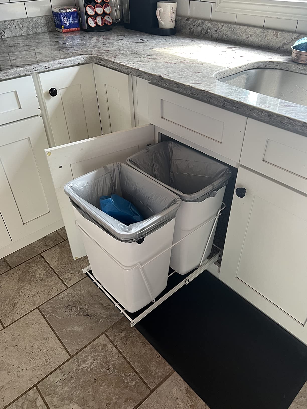 Rev-A-Shelf Double Pullout Garbage Trash Cans for Kitchen Cabinets, 35 Qt | Large Capacity Garbage Recycling Waste Container, Heavy Gauge Metal Wire Construction, Full Extension Slides, RV-18PB-2 S customer photo 2