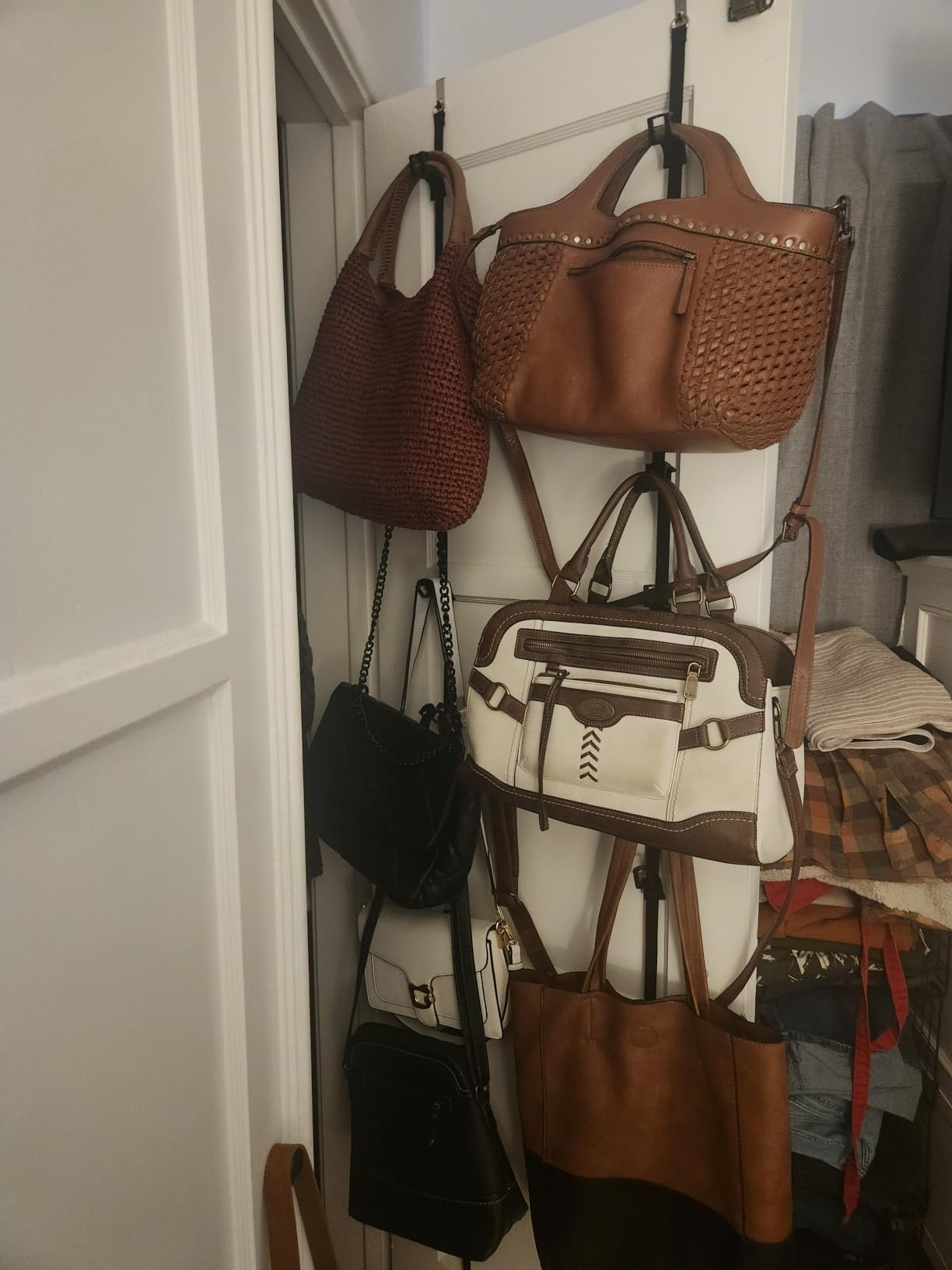 Over-The-Door Handbag and Purse Organizer, 2 Straps, Holds 18 Handbags | Perfect Curve Purse Hanger with Adjustable Clips - Space-Saving Bag Storage for Closet Door - Fits Totes and Clutches, Black customer photo 2