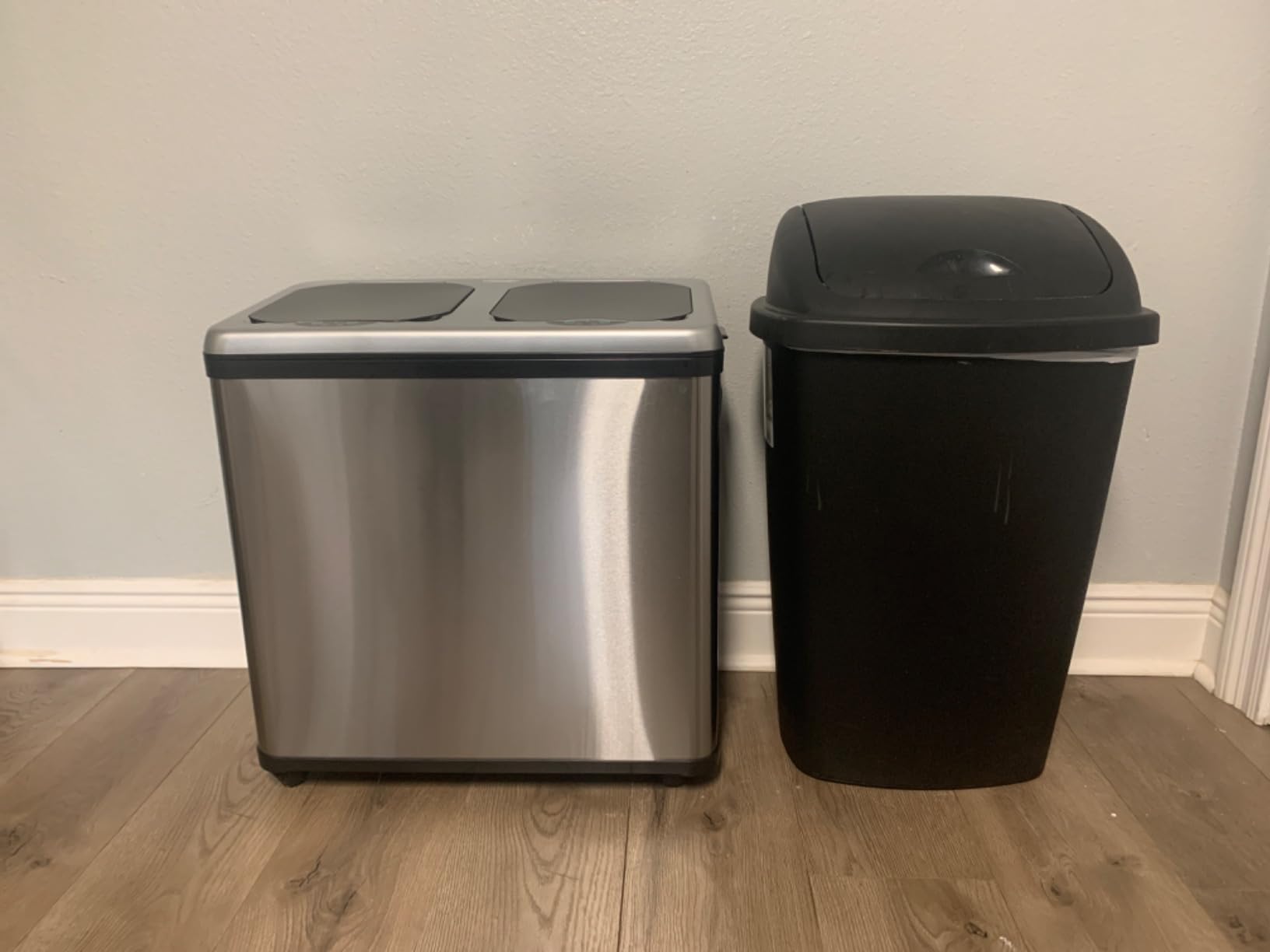 iTouchless 16 Gallon Dual Sensor Kitchen Trash Can & Recycle Bin w/Wheels | 61L Fingerprint-Proof Stainless Steel | Touchless 2x8 Gal Combo Compartment Recycling / Garbage Trashcan | Home, Office, Dorm customer photo 1