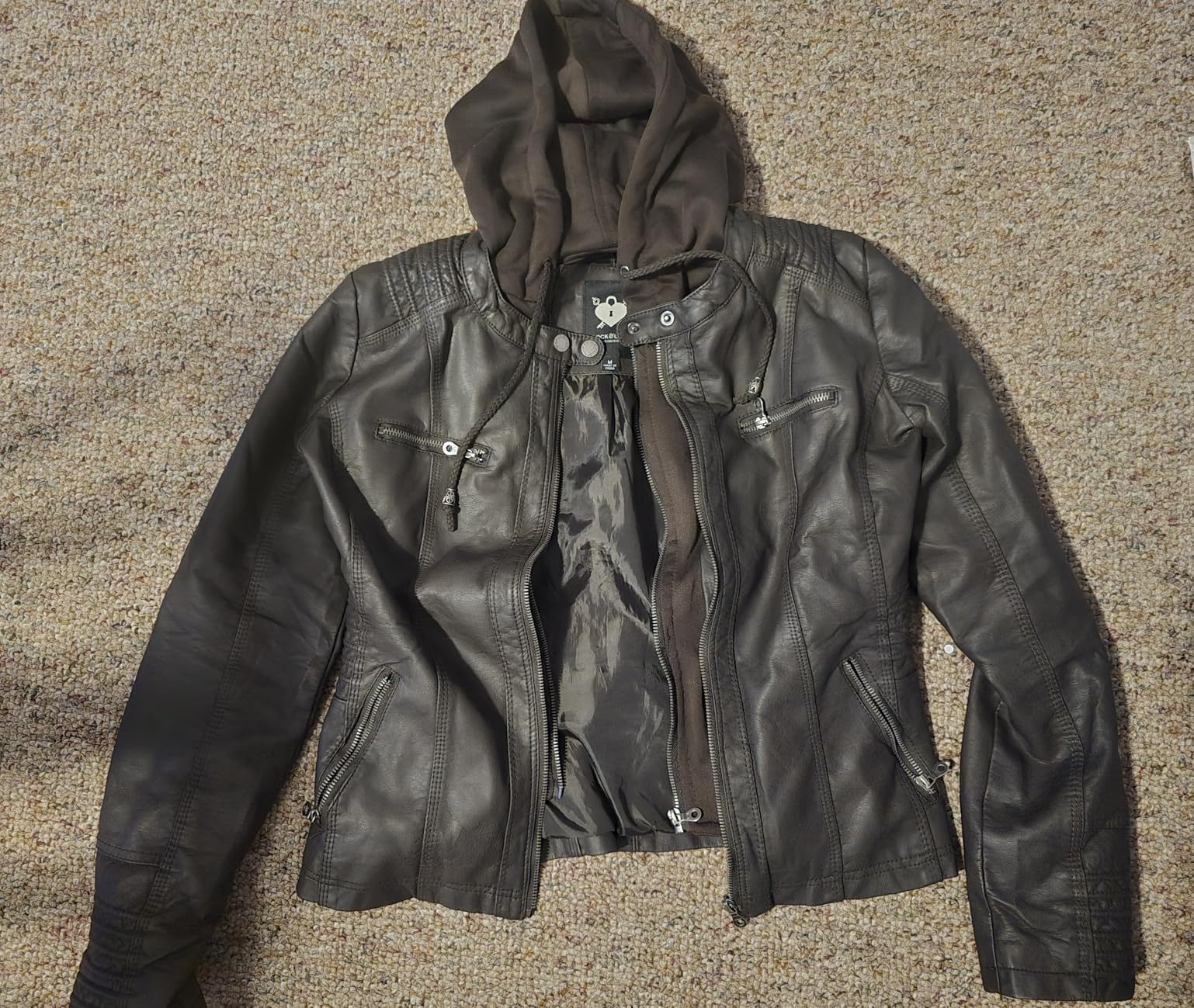 Lock and Love Women's Faux Leather Moto Biker Jacket Coat with Removable or Non-Removable Hood customer photo 1