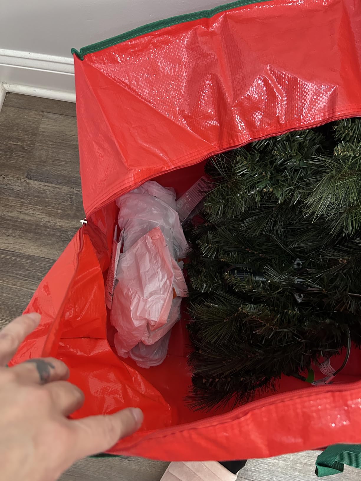 Christmas Tree Storage Bag - Stores 7.5 Foot Artificial Xmas Holiday Tree, Durable Waterproof Material, Zippered Bag, Carry Handles. Protects Against Dust, Insects and Moisture (Red) customer photo 1