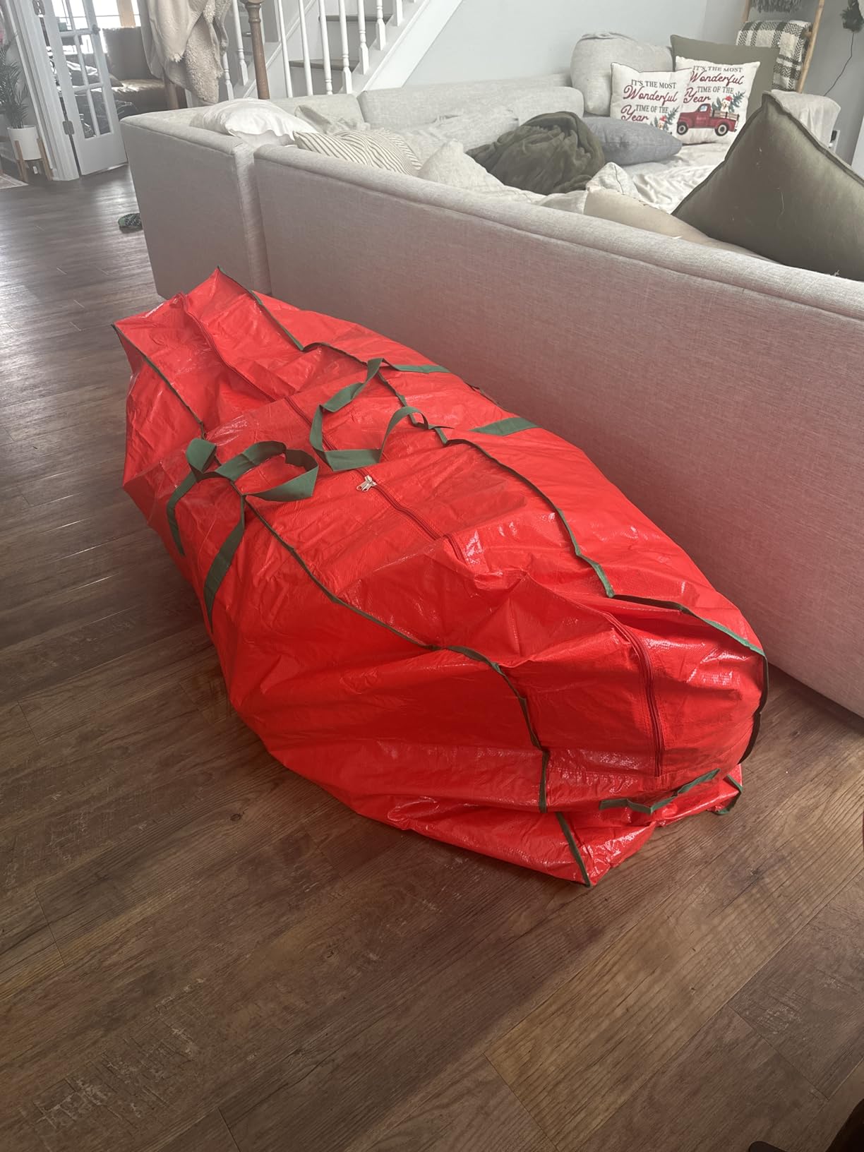 Christmas Tree Storage Bag - Stores 7.5 Foot Artificial Xmas Holiday Tree, Durable Waterproof Material, Zippered Bag, Carry Handles. Protects Against Dust, Insects and Moisture (Red) customer photo 2