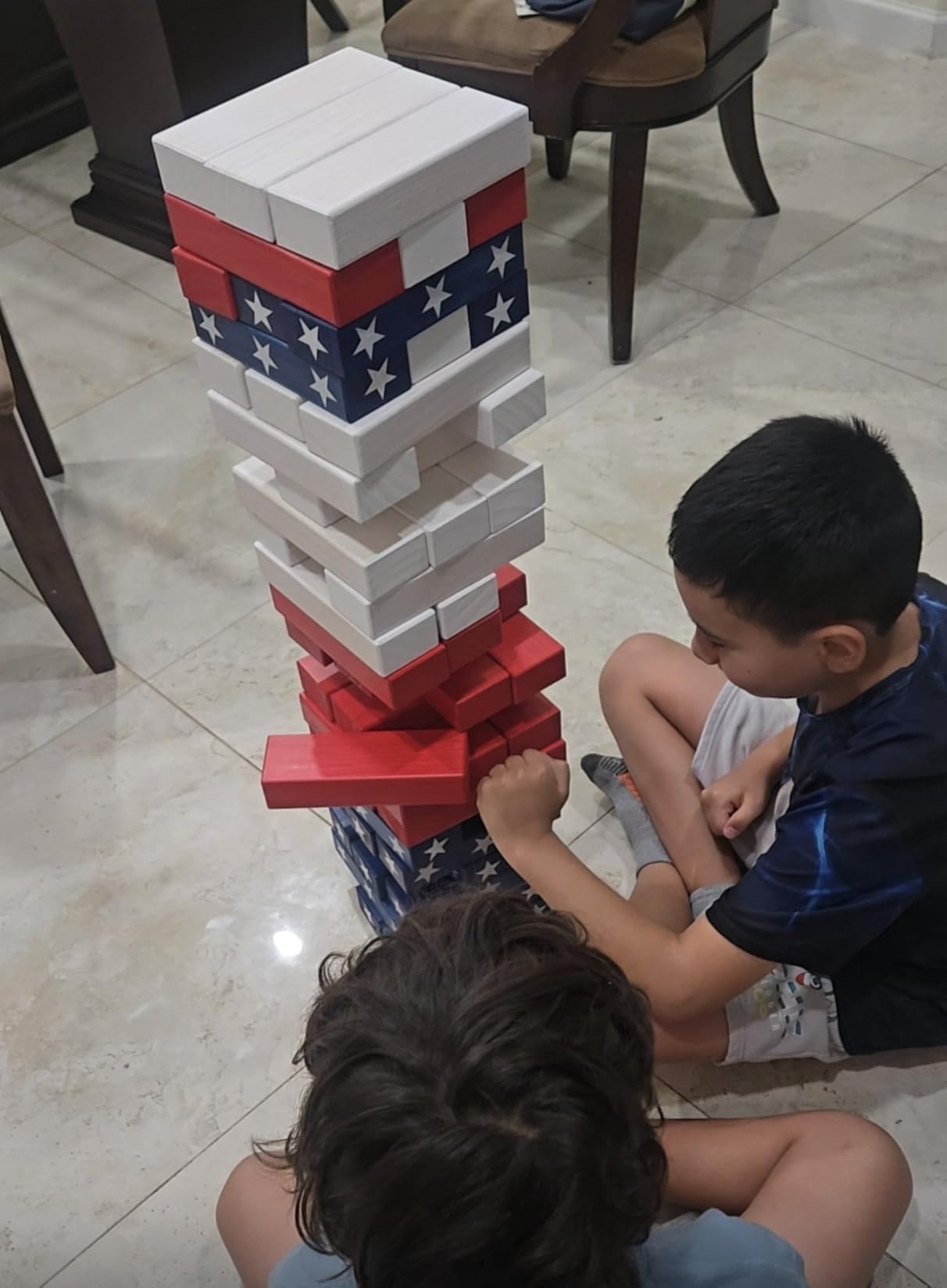 GoSports Giant Wooden Stacking Game - Stacks Up to 5 ft - Choose Brown Wood Stain, Gray, Natural, Stars & Stripes, or Tropical Hardwood - Toppling Tower customer photo 2