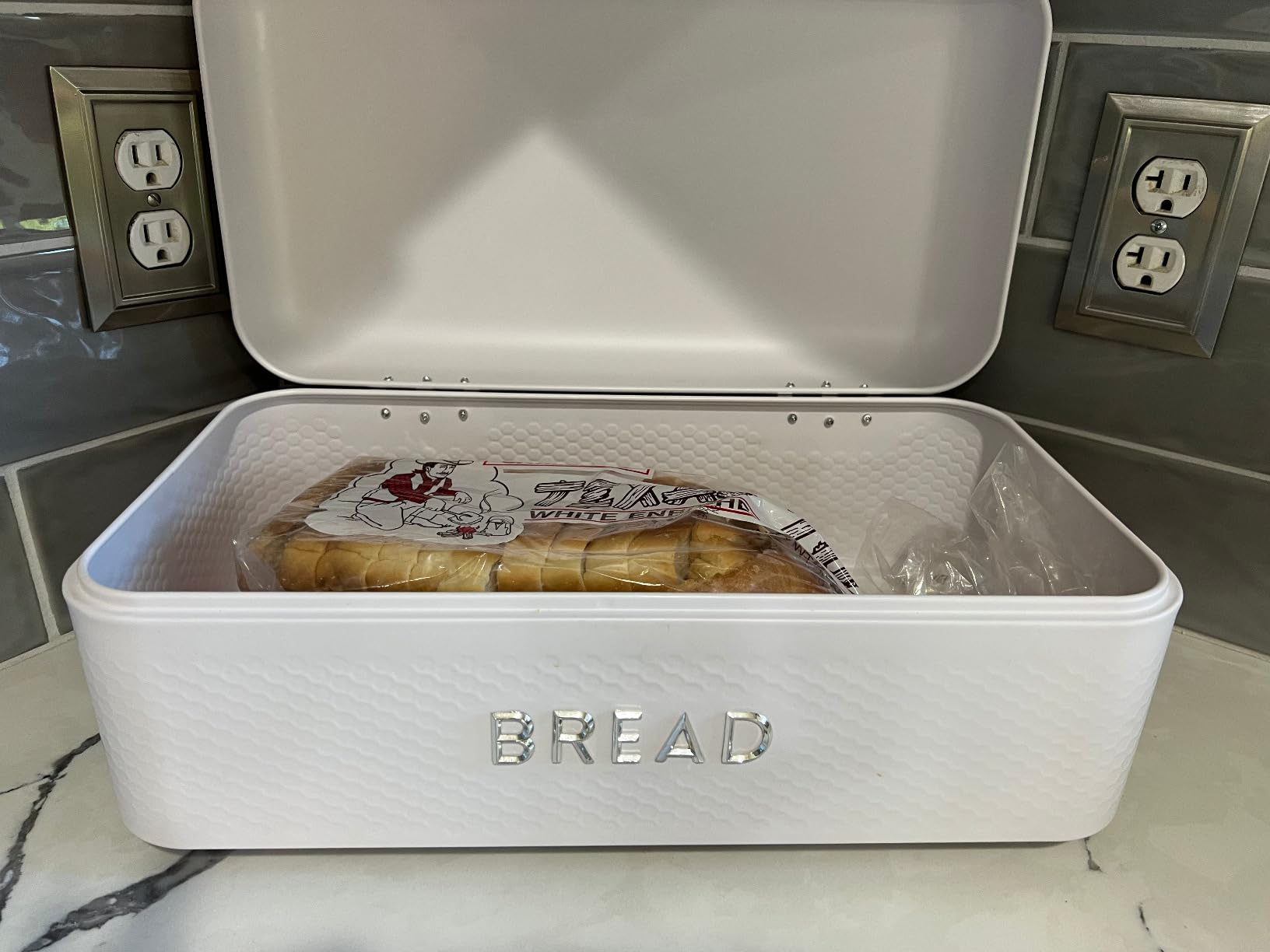 Retro Bread Box For Kitchen Countertop, Metal, (Turquoise) By Home Basics, Vented With Hinge Top Large Bread Box Keeps Loaves, Bagels, Croissants Fresh customer photo 1