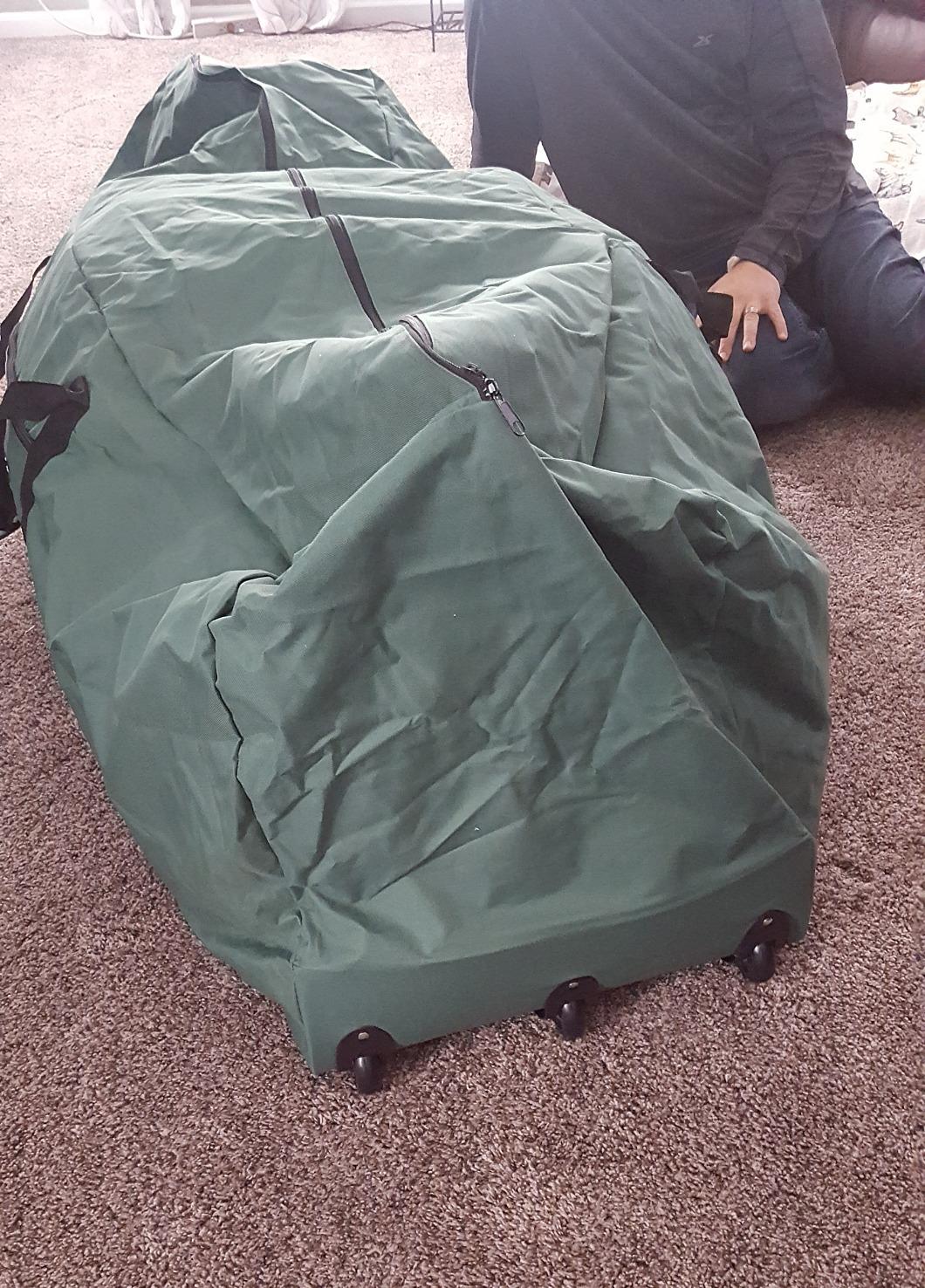 Rolling Tree Storage Bag, Fits Up to 9 ft. Disassembled Holiday Tree, 28 Height X 16 Wide X 60 Long, Extra Large Heavy Duty Storage Container with Wheels and Handles (Green) customer photo 2