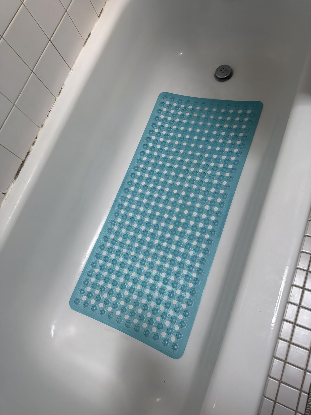 GORILLA GRIP Bath Tub Shower Mat, Bathtub Floor Liner, 35x16 Clear Blue customer photo 2