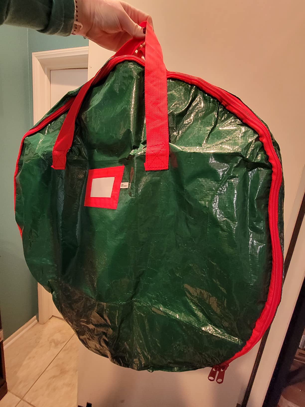 ZOBER Christmas Wreath Storage Container 30 Inch - Wreath Bag for Artificial Wreaths Box - Dual Zippered Wreaths Storage Bag with Strong Durable Handles - Red customer photo 1