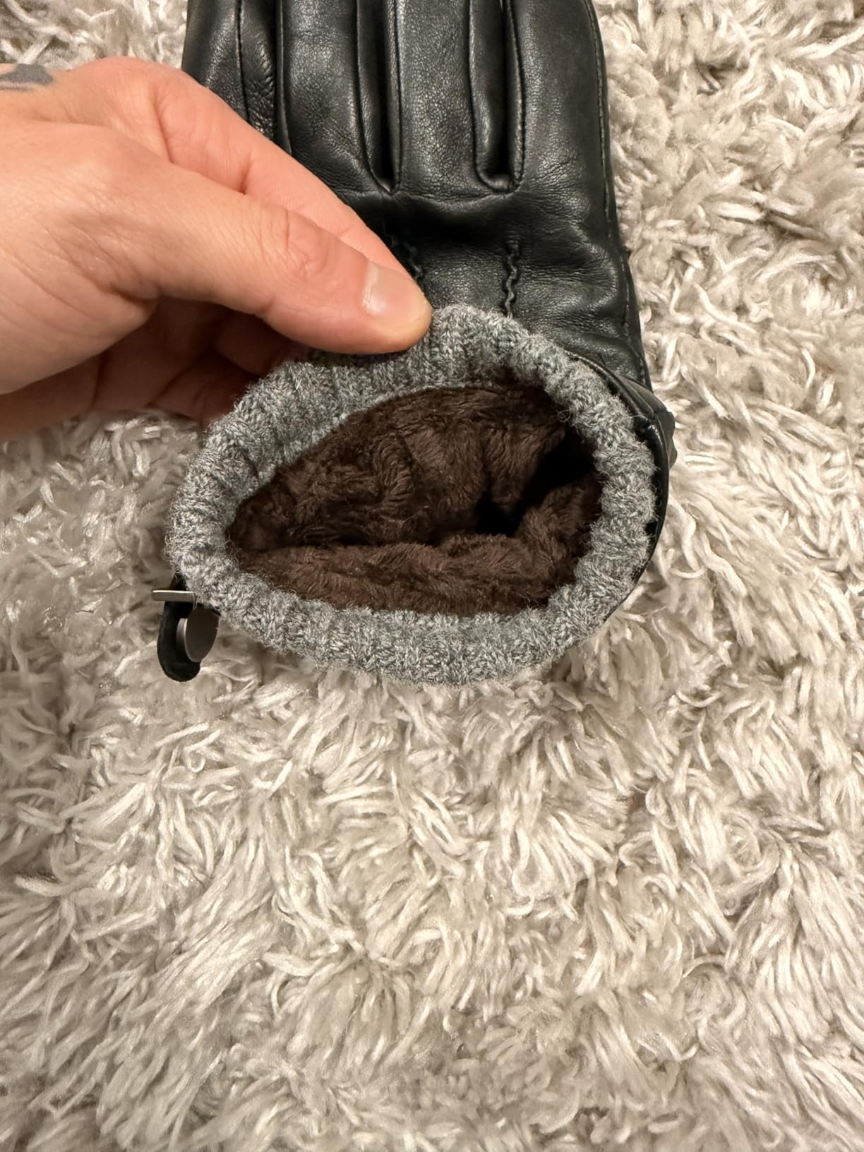 Mens Winter Cold Weather Warm Leather Driving Gloves for Men Wool/Cashmere Blend Cuff customer photo 2