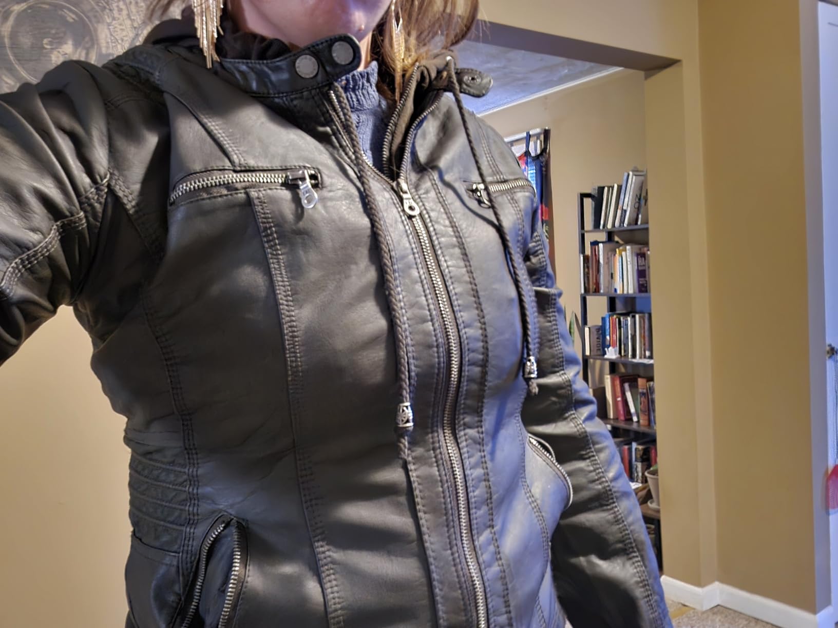 Lock and Love Women's Faux Leather Moto Biker Jacket Coat with Removable or Non-Removable Hood customer photo 2