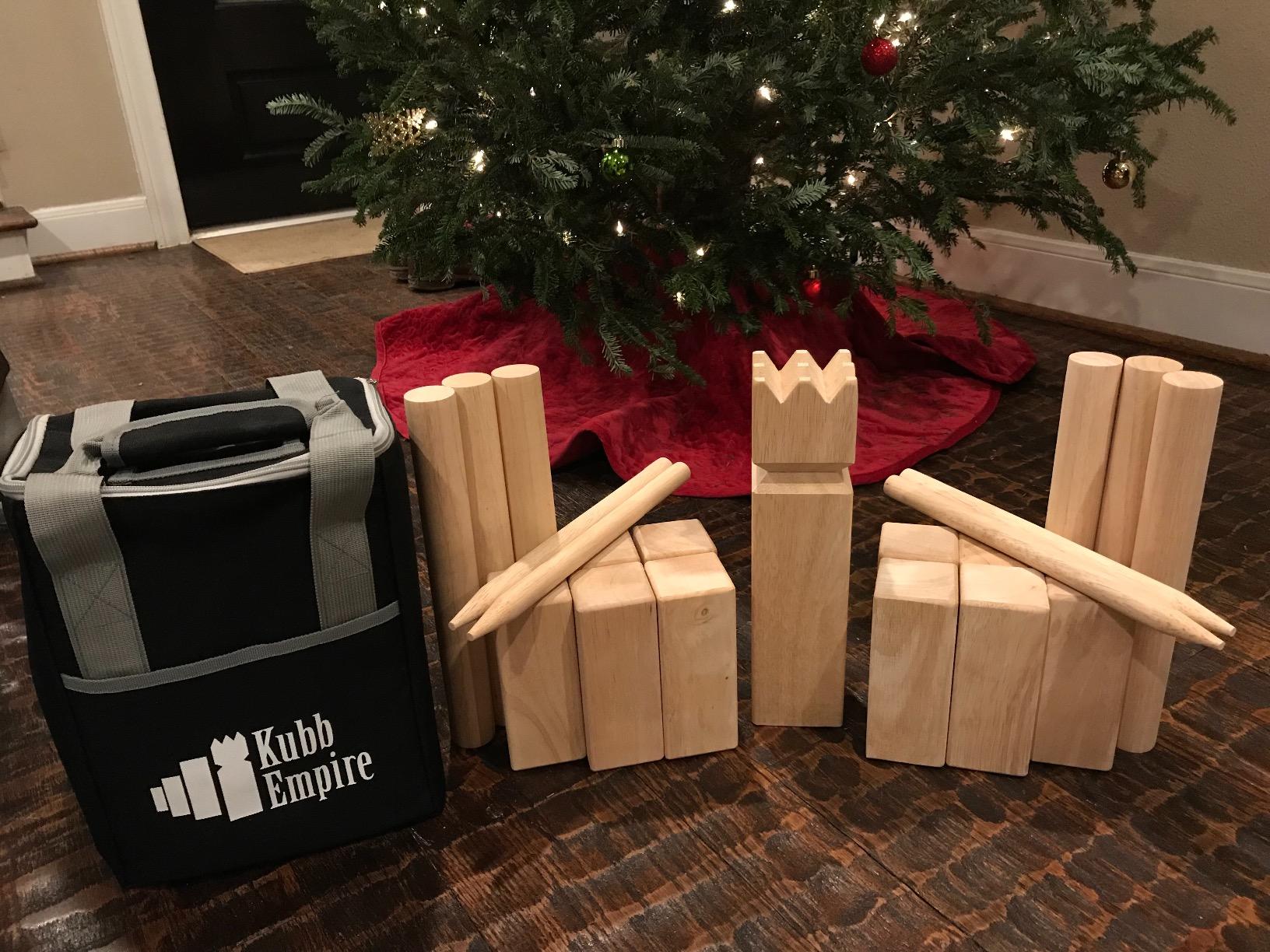Premium Size Hardwood Kubb Yard Game Set with Backpack, Instruction Card, and Bottle Opener customer photo 1