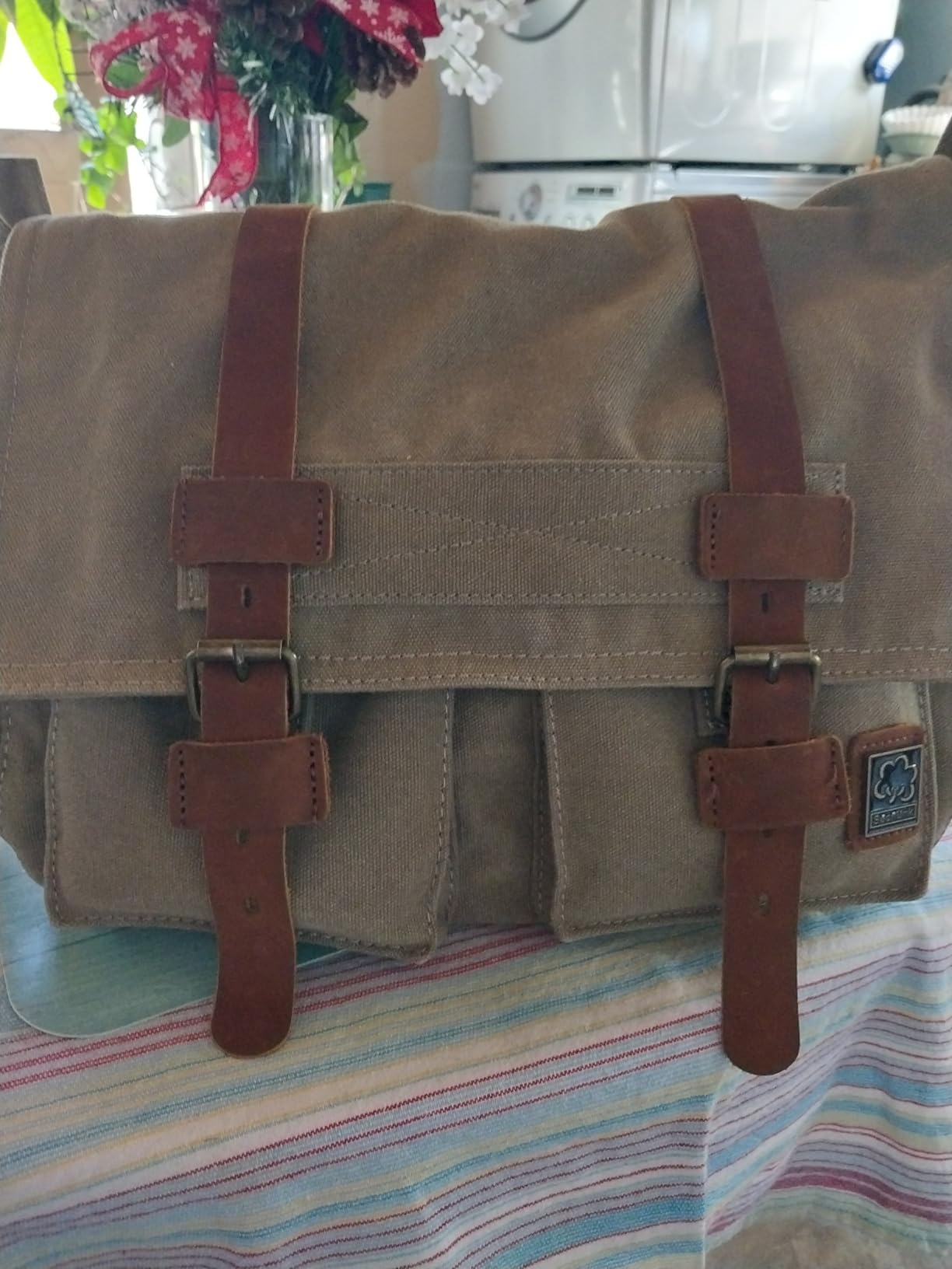 Sechunk Vintage Military Leather Canvas Laptop Bag Messenger Bags Medium customer photo 1
