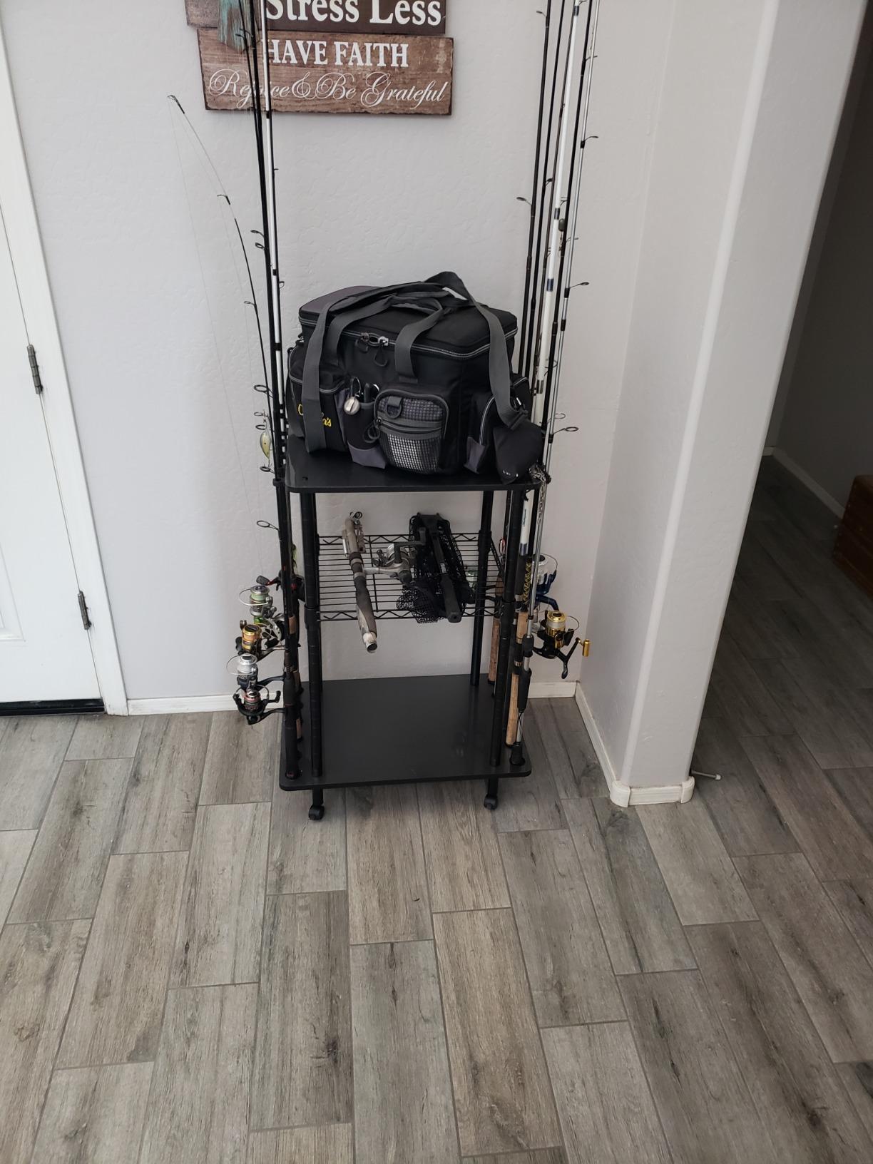 Rush Creek Creations Fishing Rod Holders for Garage with Lockable Wheels | 3-Tier, 12-Rod Capacity customer photo 2