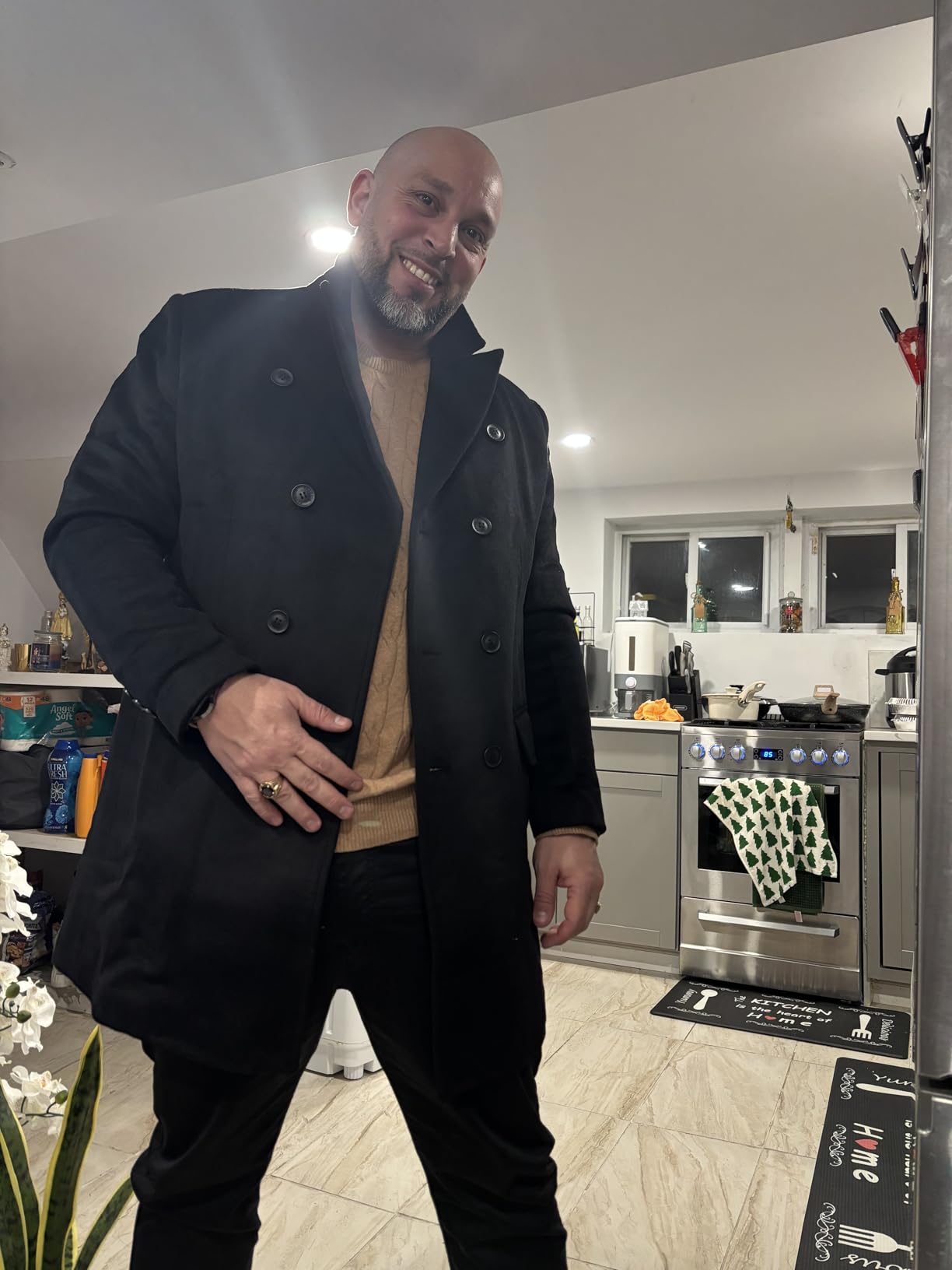 Men's Premium Wool Blend Double Breasted Long Pea Coat customer photo 2