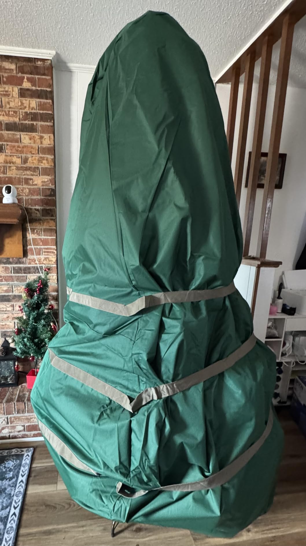 Christmas Tree Storage Bag - Upright Zippered Canvas Cover for 9-Foot Artificial Trees with Buckle Straps and Cinch by Tiny Tim Totes (Green) customer photo 2