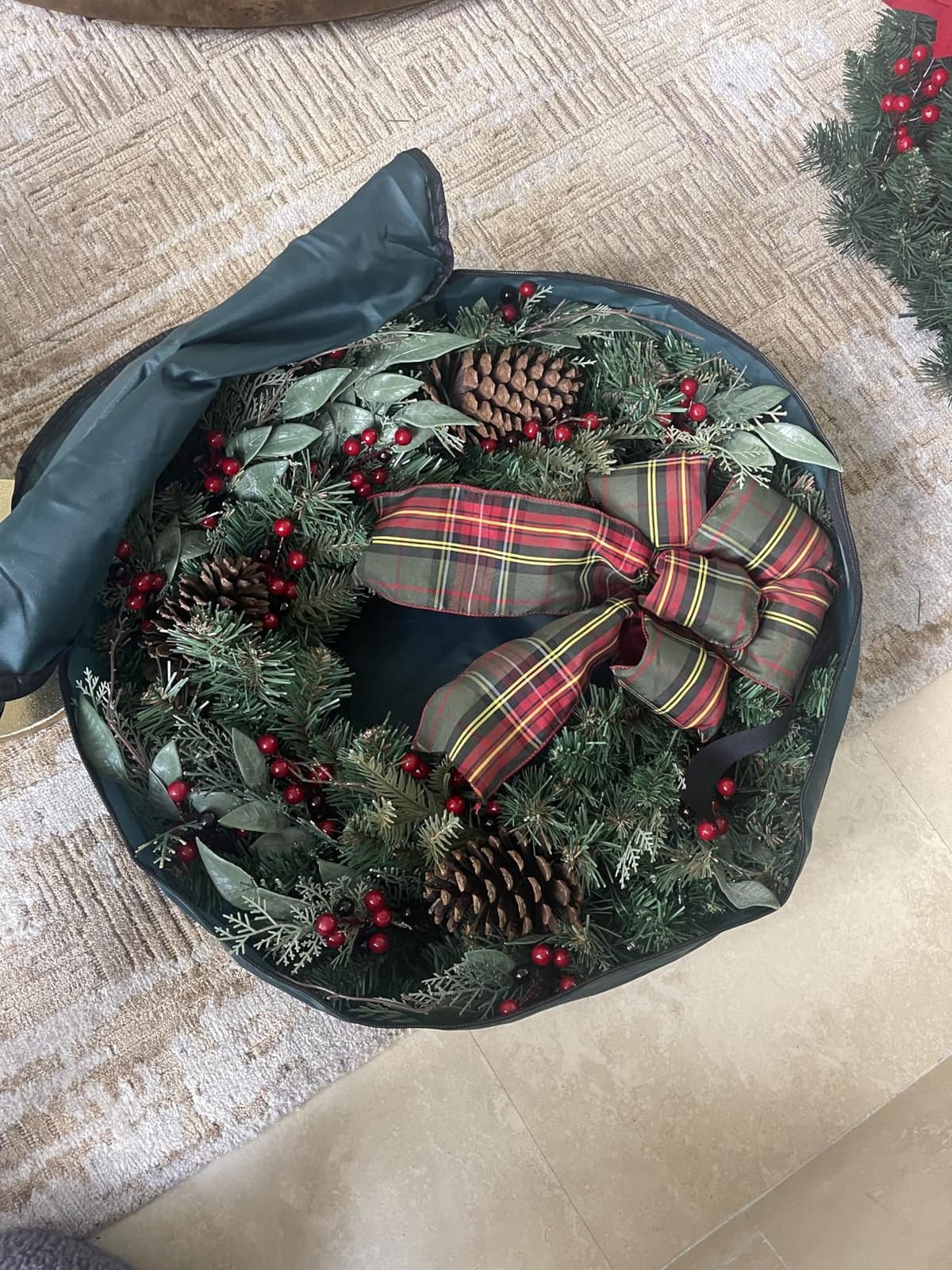 ZOBER 2 Pack Oxford Christmas Wreath Storage Container 30 Inch - Wreath Bag for Artificial Wreaths Box - Waterproof Fabric, Dual Zippered Wreaths Storage Bag With Strong Durable Handles - Green customer photo 2
