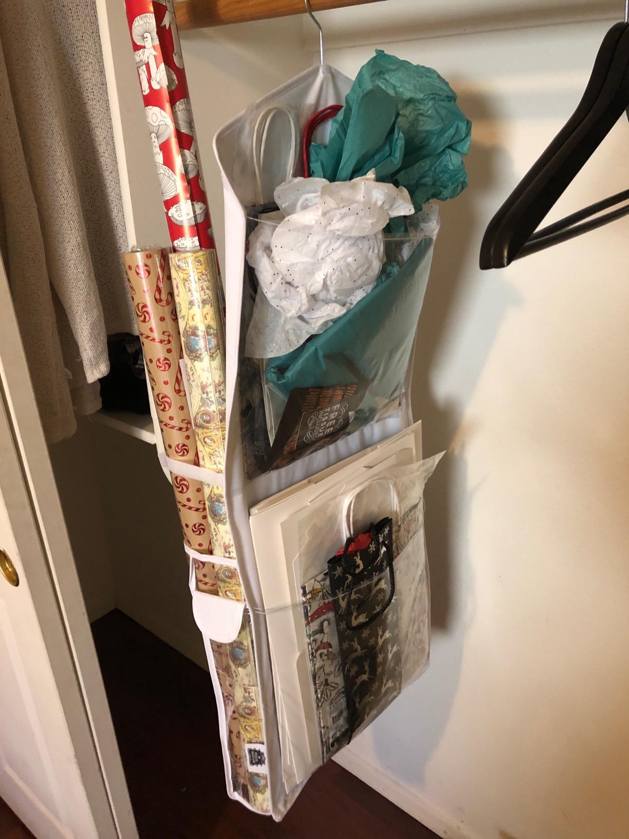 Double-Sided Hanging Gift Bag and Gift Wrap Organizer (White) customer photo 2