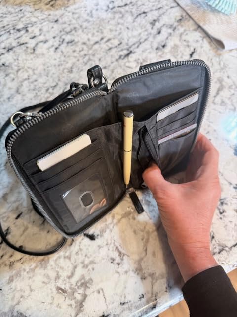 Mundi Jacqui RFID Crossbody Wallet for Women, Vegan Leather Small Travel Handbag with Phone Holder, Compact Organizer with Card Slots and Removable Strap, Vacation Purse in (Black) customer photo 2