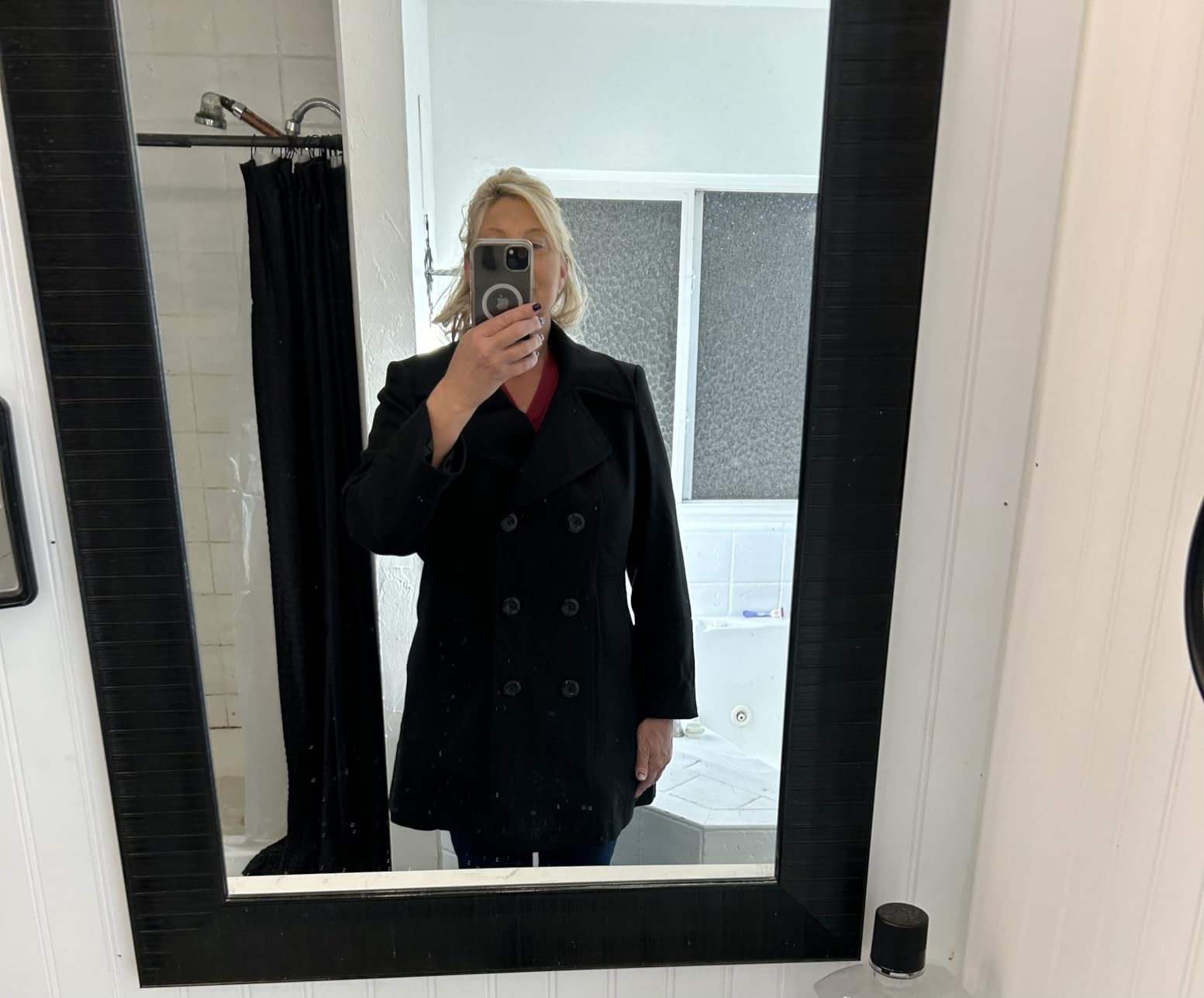 Alpine Swiss Norah Womens Wool Blend Peacoat Runs Large Classic Double Breasted Winter Coat Long Pea Coat A-Line Jacket customer photo 2