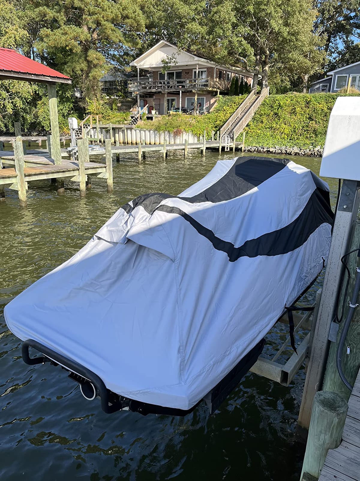 EliteShield Trailerable Jet Ski Cover, Heavy Duty Waterproof Marine Grade 600D Solution-Dyed Polyester PWC Cover, Fits Stand-up Jet Ski Red/Gray (Yamaha Superjet Kawasaki SX 650 750 SXR) customer photo 2