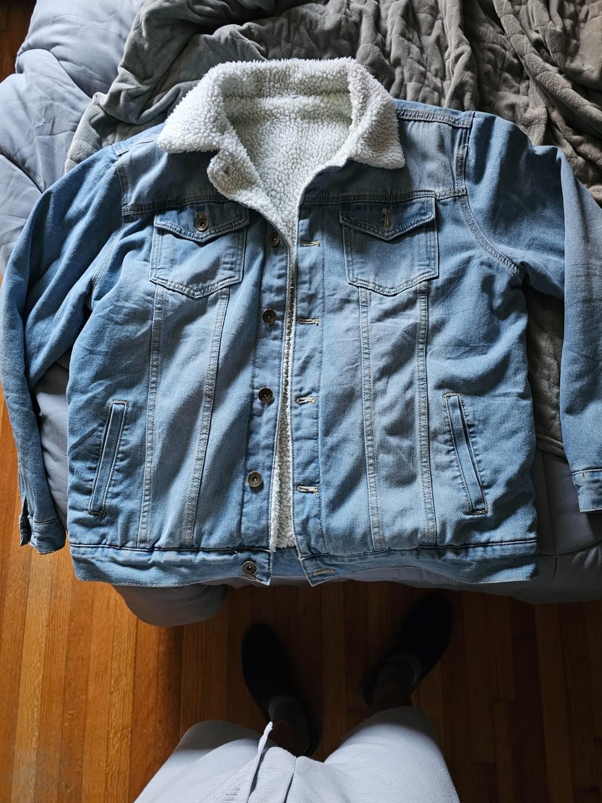 Omoone Men's Lapel Sherpa Fleece Lined Thicken Denim Jean Trucker Jacket Coats customer photo 2