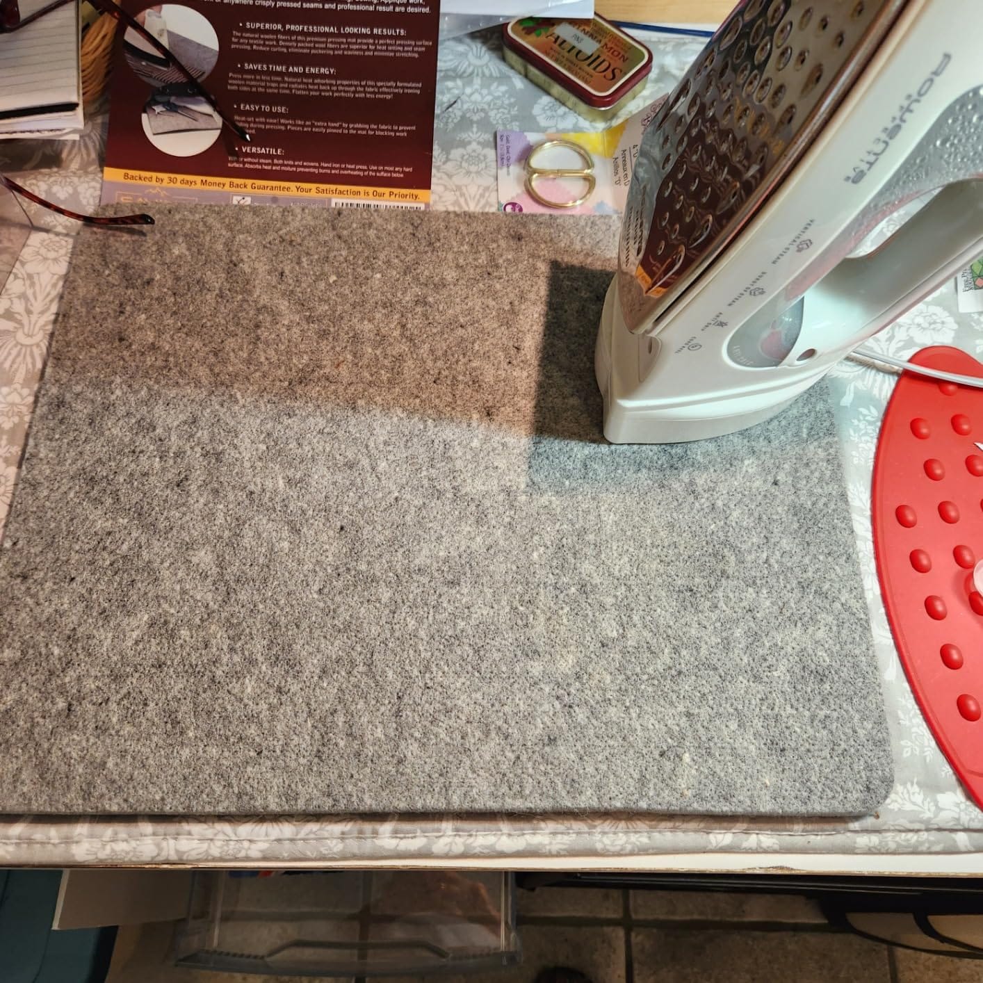 SAVINA Wool Pressing Mat 17 x 13.5in, Ironing Pad for Quilting & Sewing | 100% New Zealand wool, 1/2in thick, retains heat for crisp seams & efficient pressing, ideal for quilting, piecing & sewing customer photo 1