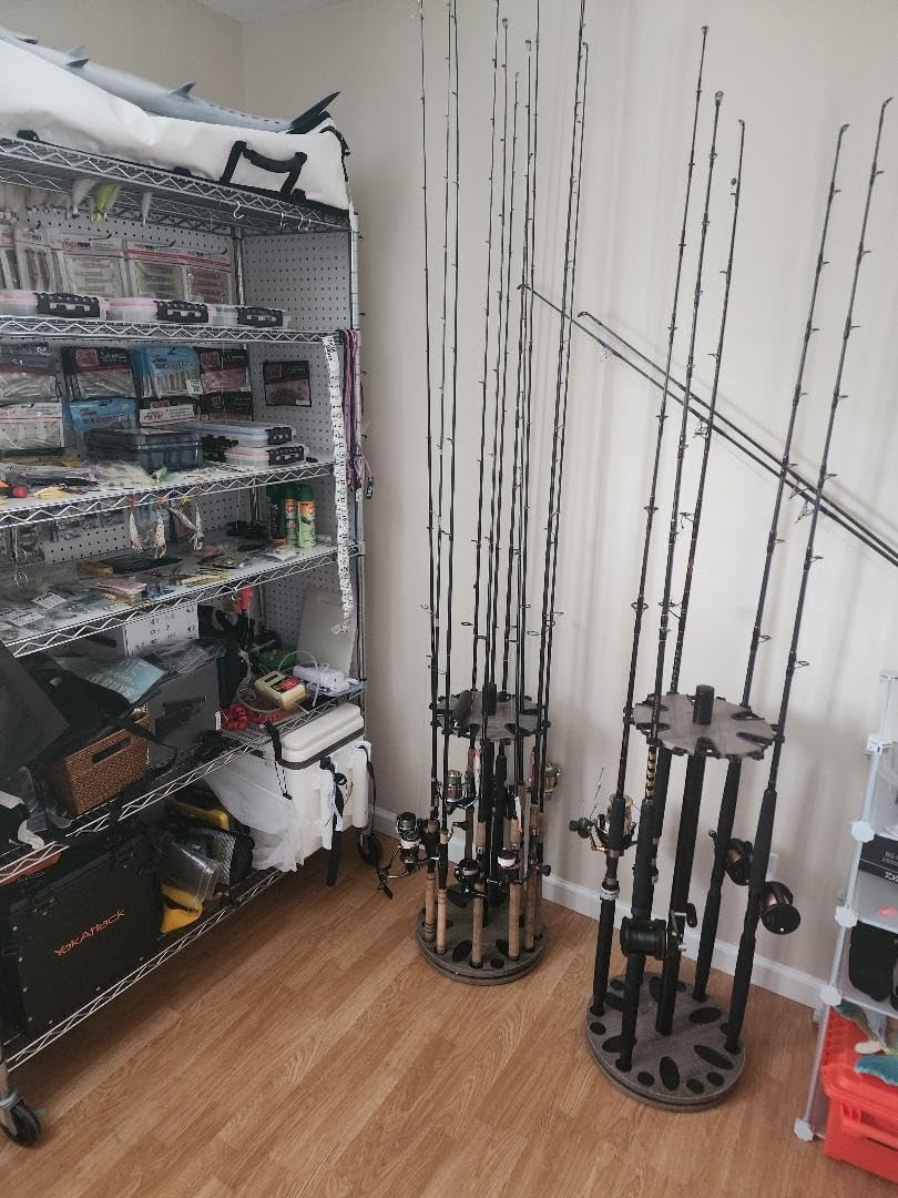 Rush Creek Creations Fishing Rod Holders for Garage 360 Degree Rotating | 24-Rod Capacity, Tan, Floor Stand customer photo 2