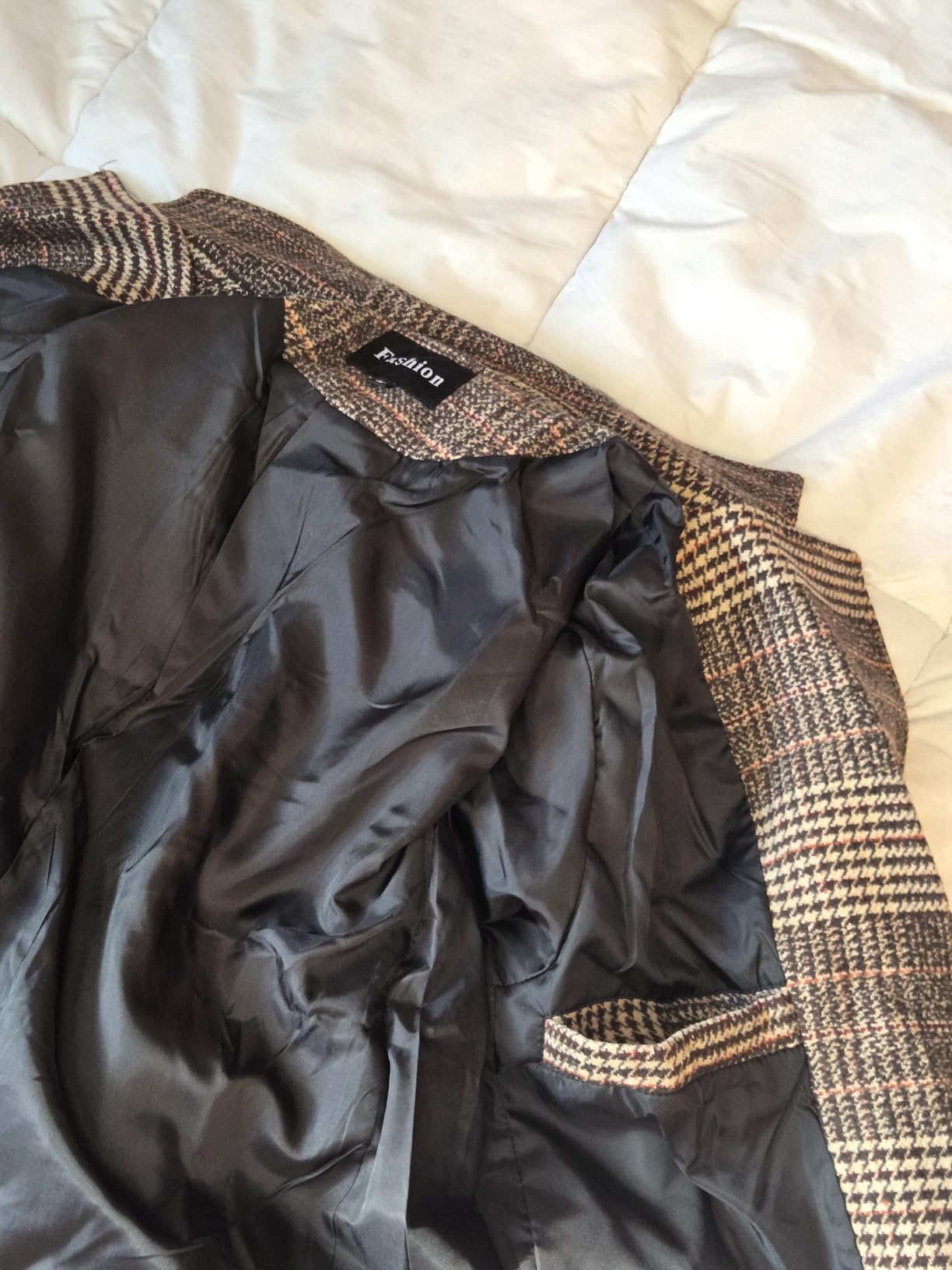 UANEO Mens Winter Trench Coat Notched Collar Single Breasted Plaid Mid Long Peacoat Overcoats with Pockets customer photo 2