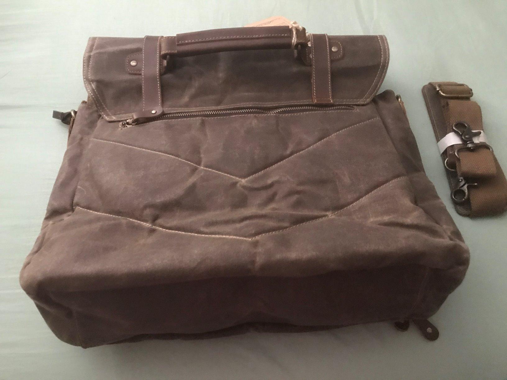 Manificent Laptop Messenger bag for Mens 15.6 Inch, Waterproof Vintage Genuine Leather Mens Briefcase shoulder bag 16 Storage Pockets, Waxed Canvas Leather Computer Business Satchel Work Bag (Brown) customer photo 2