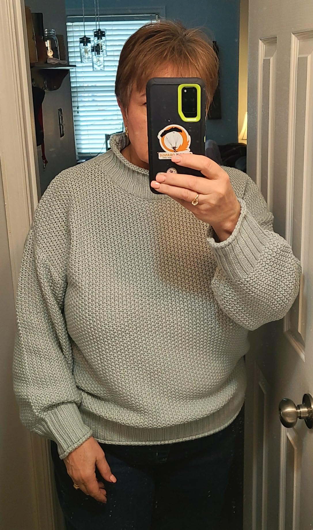 Saodimallsu Womens Turtleneck Oversized Sweaters Batwing Long Sleeve Pullover Loose Chunky Knit Jumper customer photo 2