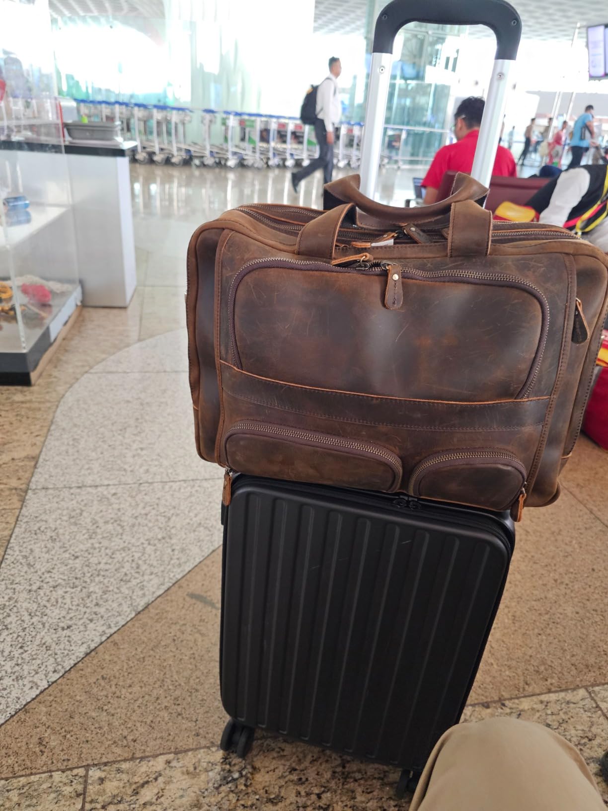 Augus Genuine Leather Briefcase for men, Business Travel Laptop Bag, Brown customer photo 1