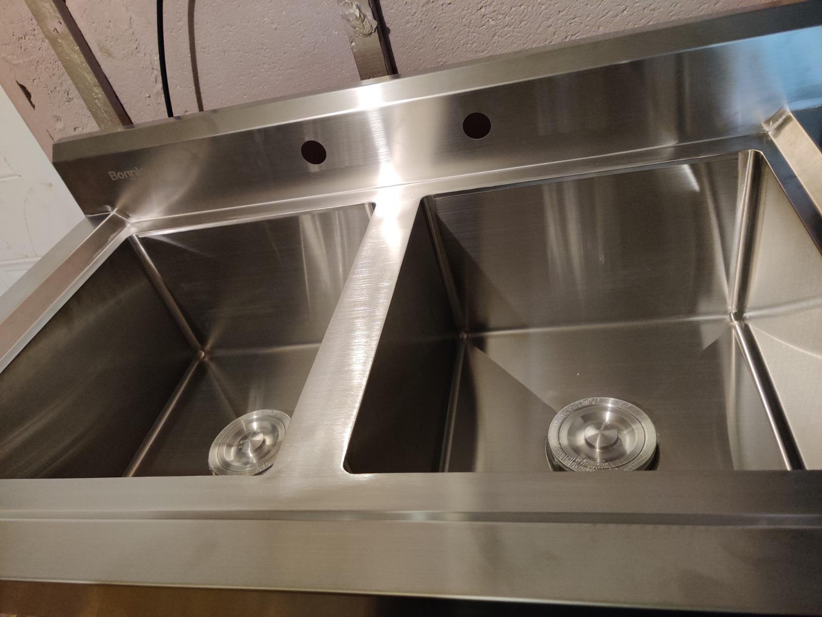 Bonnlo Commercial 304 Stainless Steel Sink 2 Compartment Free Standing Utility Sink for Garage, Restaurant, Kitchen, Laundry Room, Outdoor, 35.8