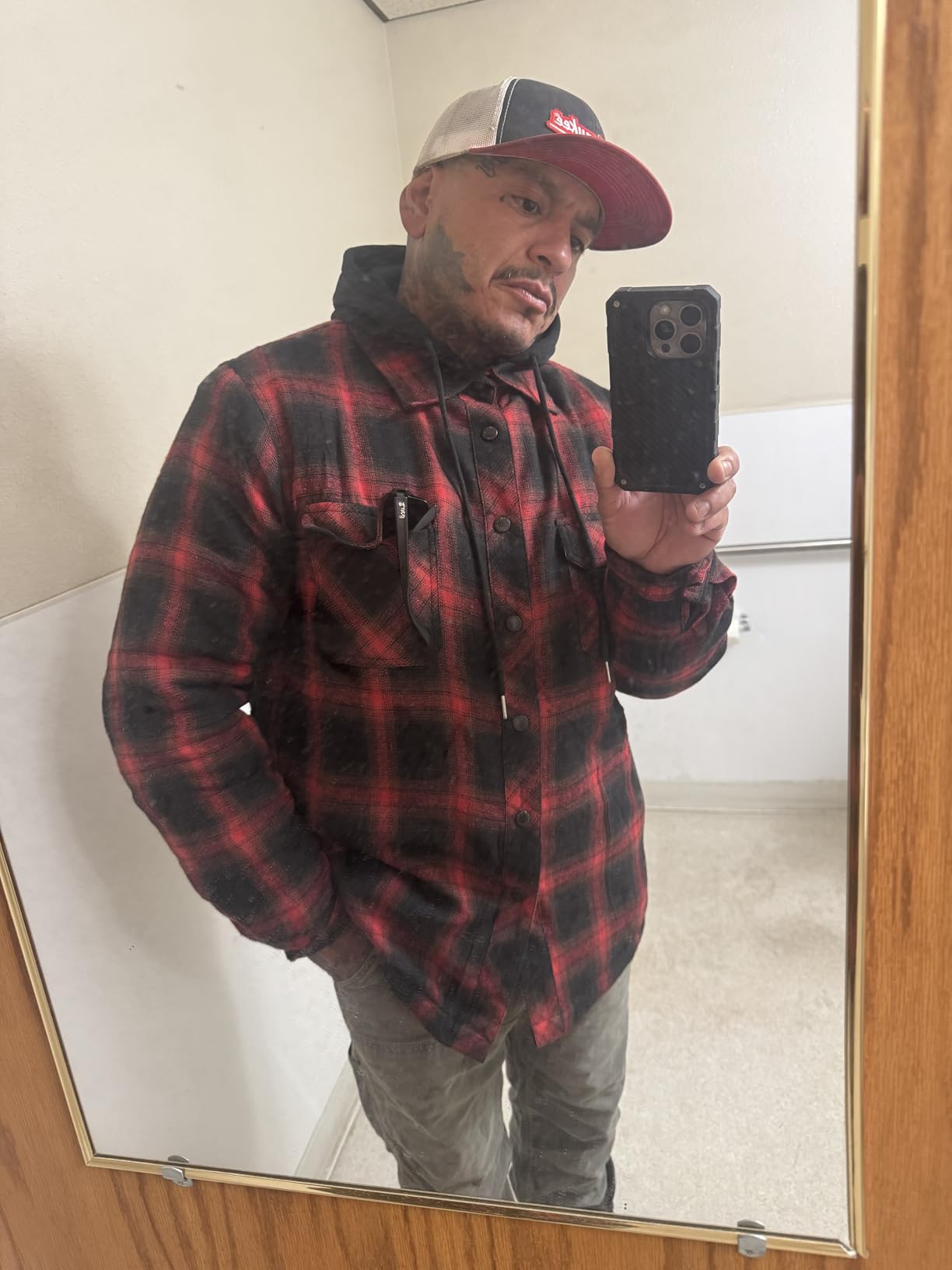 ZENTHACE Men's Quilted Lined Hooded Plaid Jacket,Zipper & Snap Closure customer photo 2